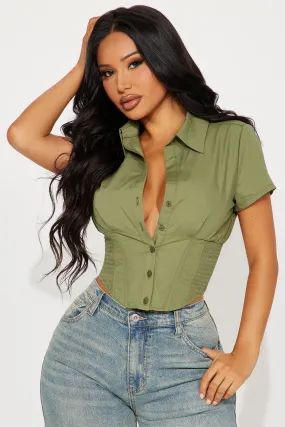 Endless Talks Short Sleeve Corset Top - Olive