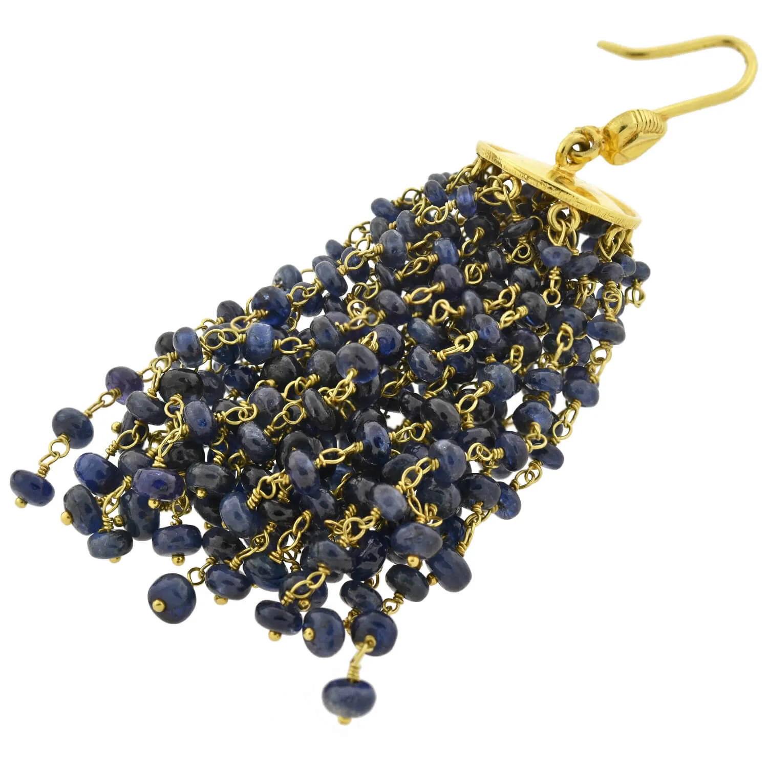 Estate 18kt Beaded Sapphire Tassel Earrings