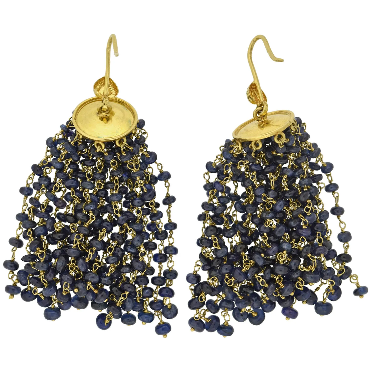 Estate 18kt Beaded Sapphire Tassel Earrings