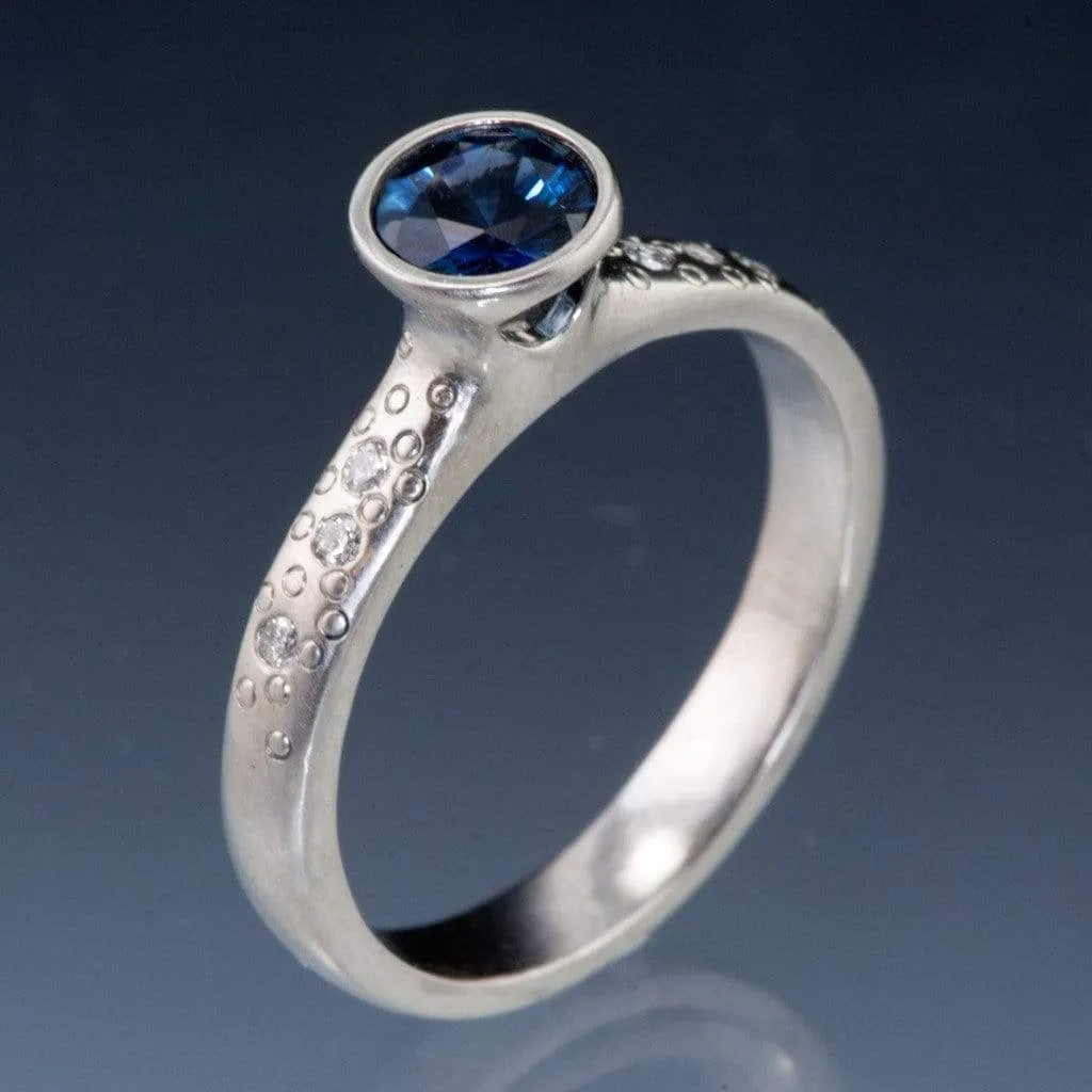 Fair Trade Blue Australian Kings Plain Sapphire Elevated Bezel Diamond Star Dust Engagement Ring