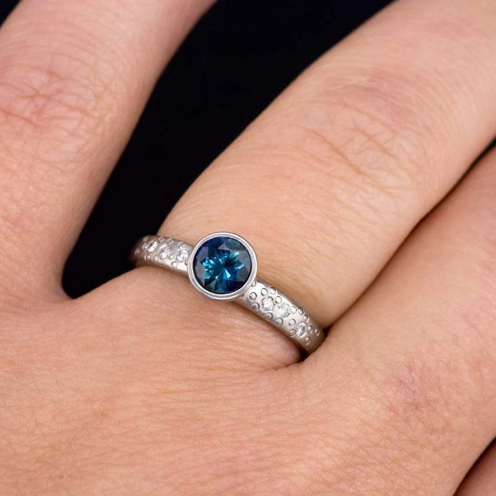 Fair Trade Blue Australian Kings Plain Sapphire Elevated Bezel Diamond Star Dust Engagement Ring