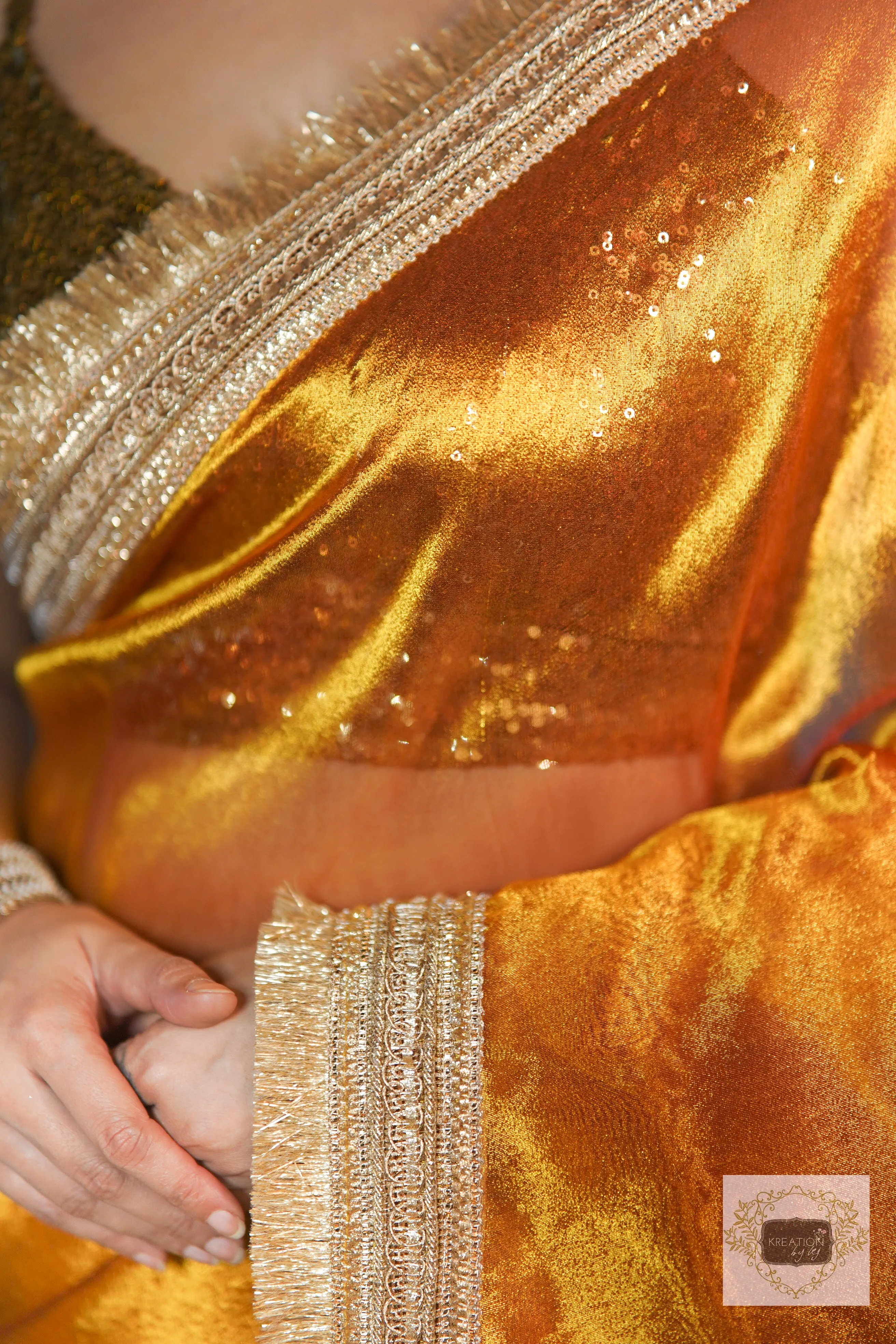 Fiery Gold Zari Tissue Banno Saree