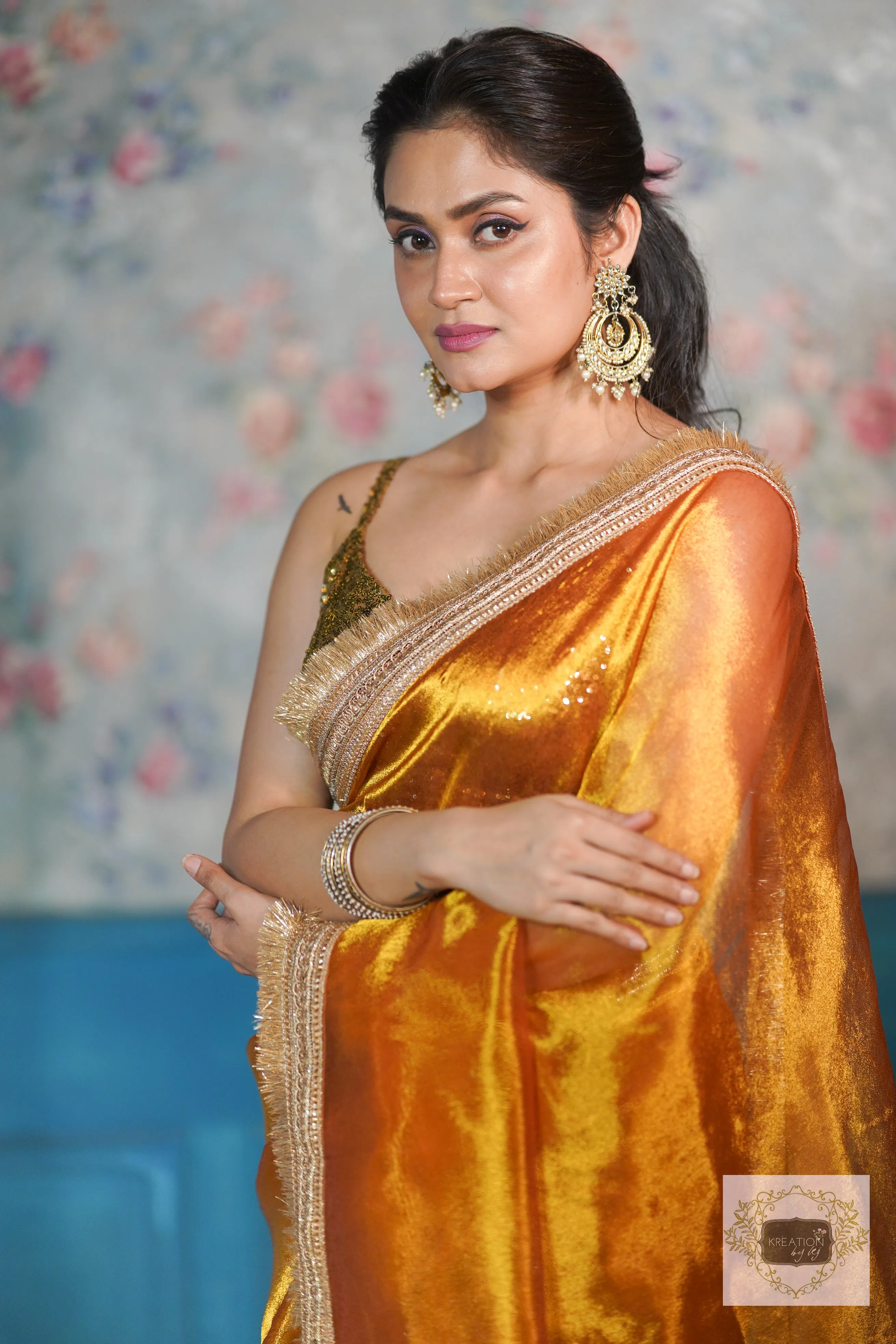 Fiery Gold Zari Tissue Banno Saree