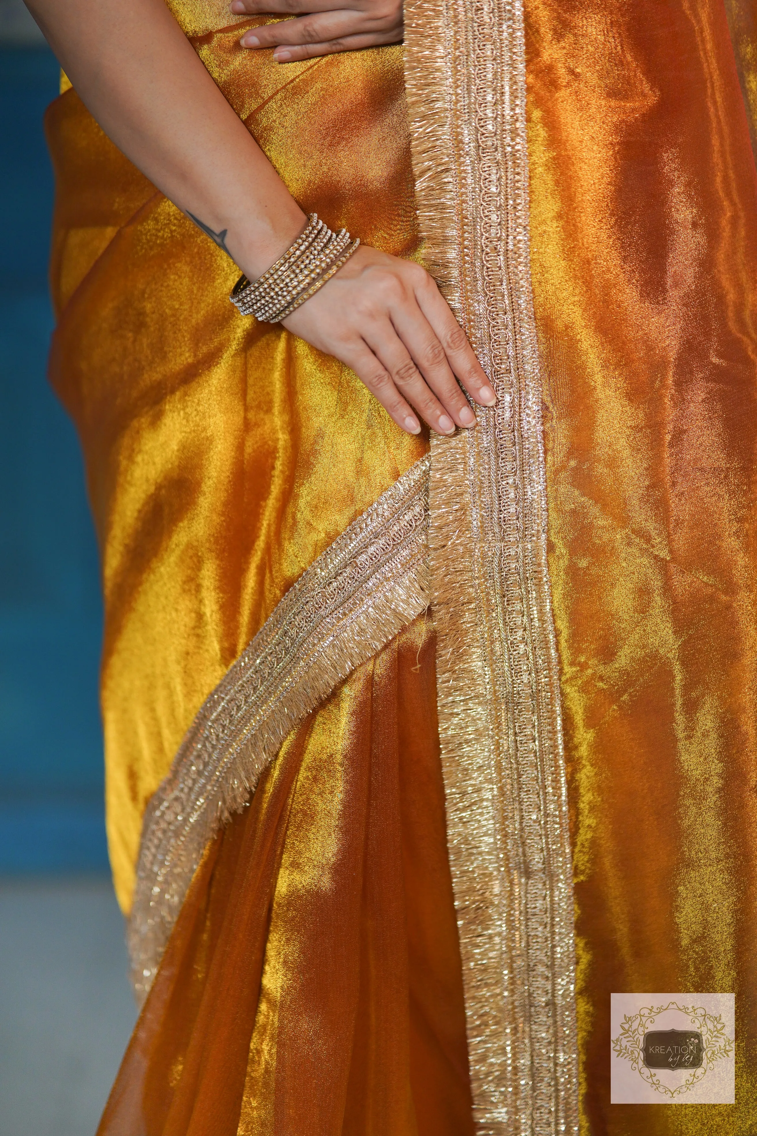 Fiery Gold Zari Tissue Banno Saree