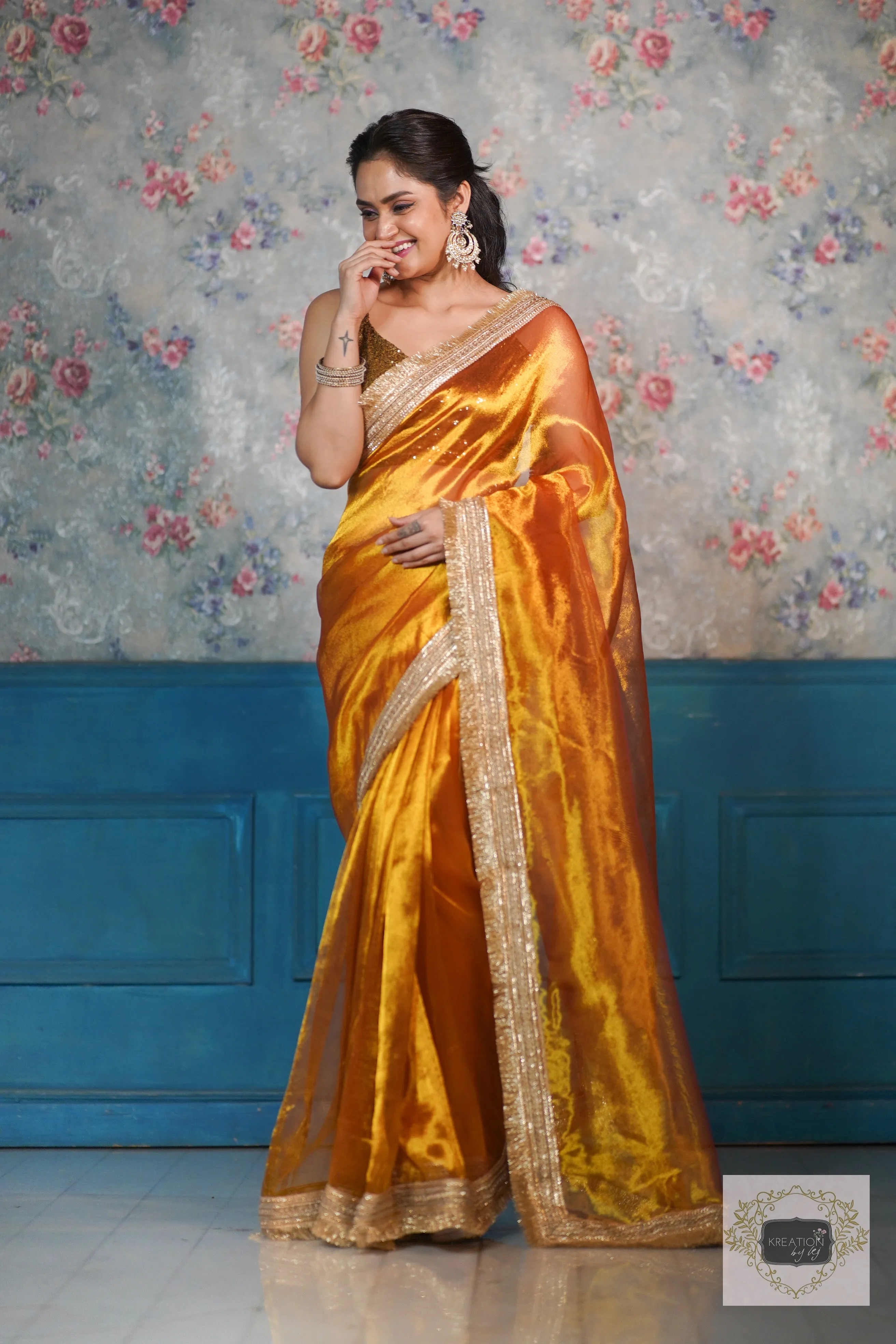 Fiery Gold Zari Tissue Banno Saree