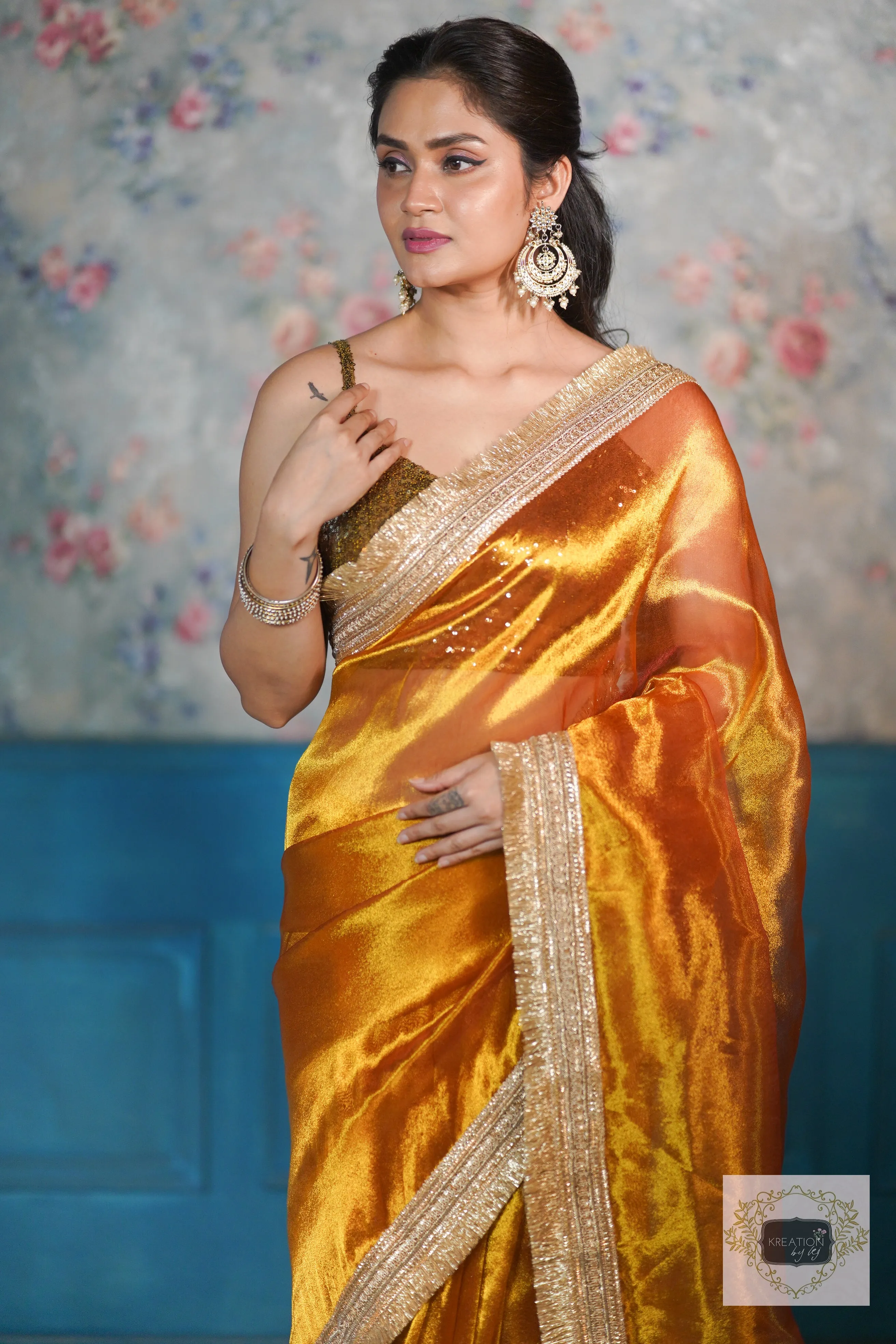 Fiery Gold Zari Tissue Banno Saree