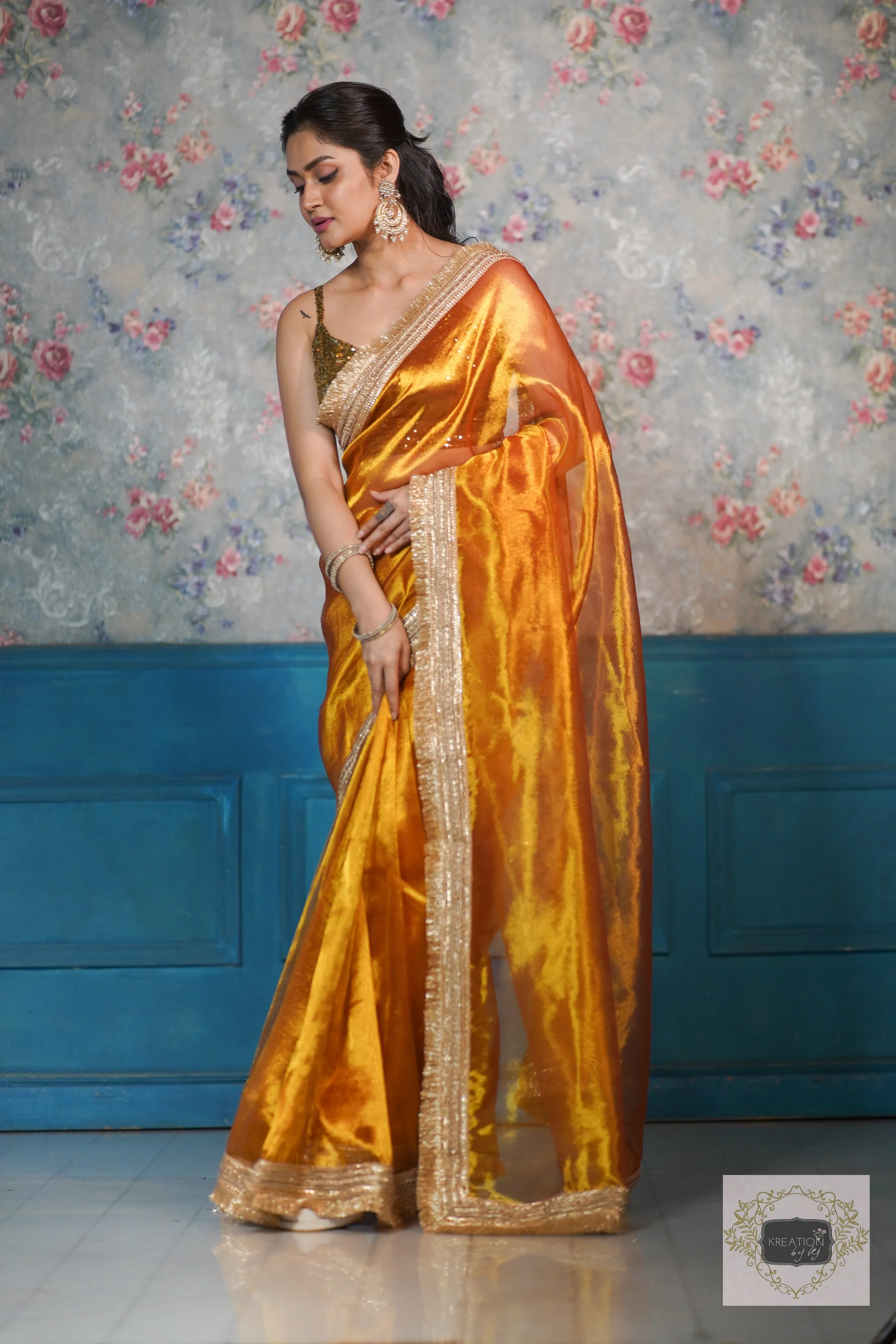 Fiery Gold Zari Tissue Banno Saree