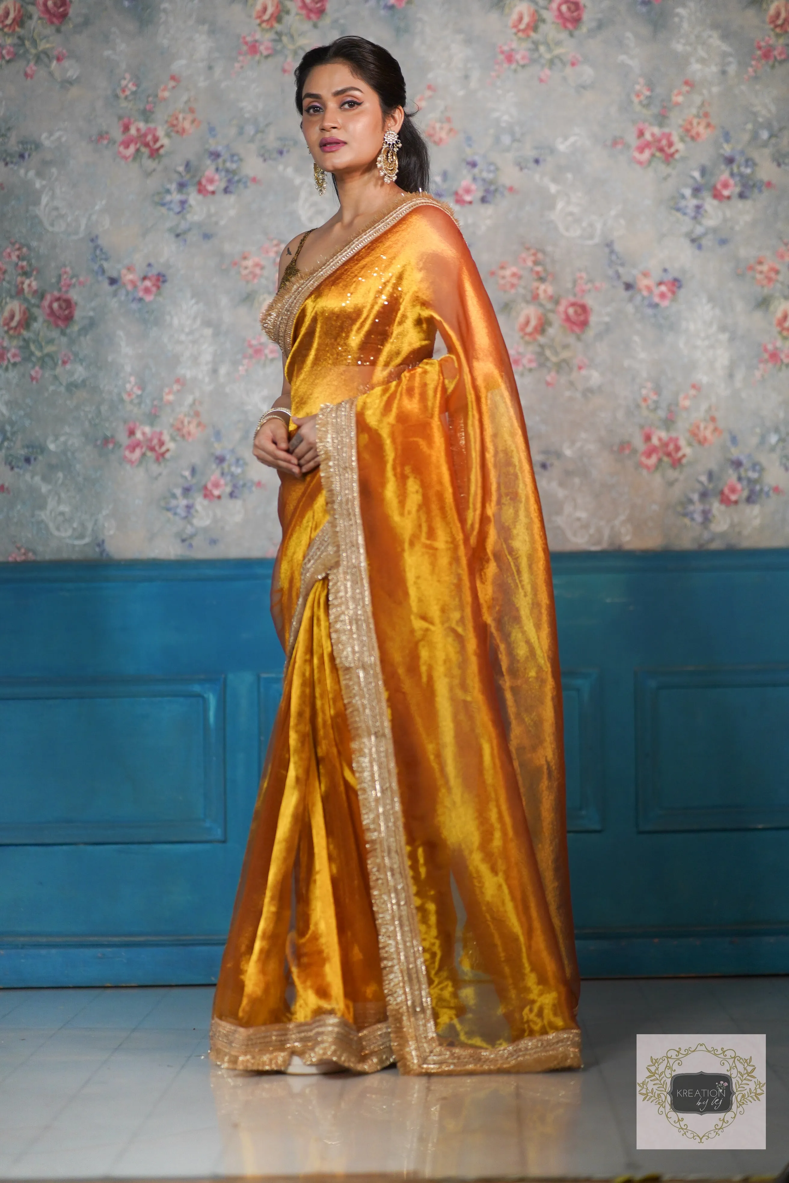 Fiery Gold Zari Tissue Banno Saree