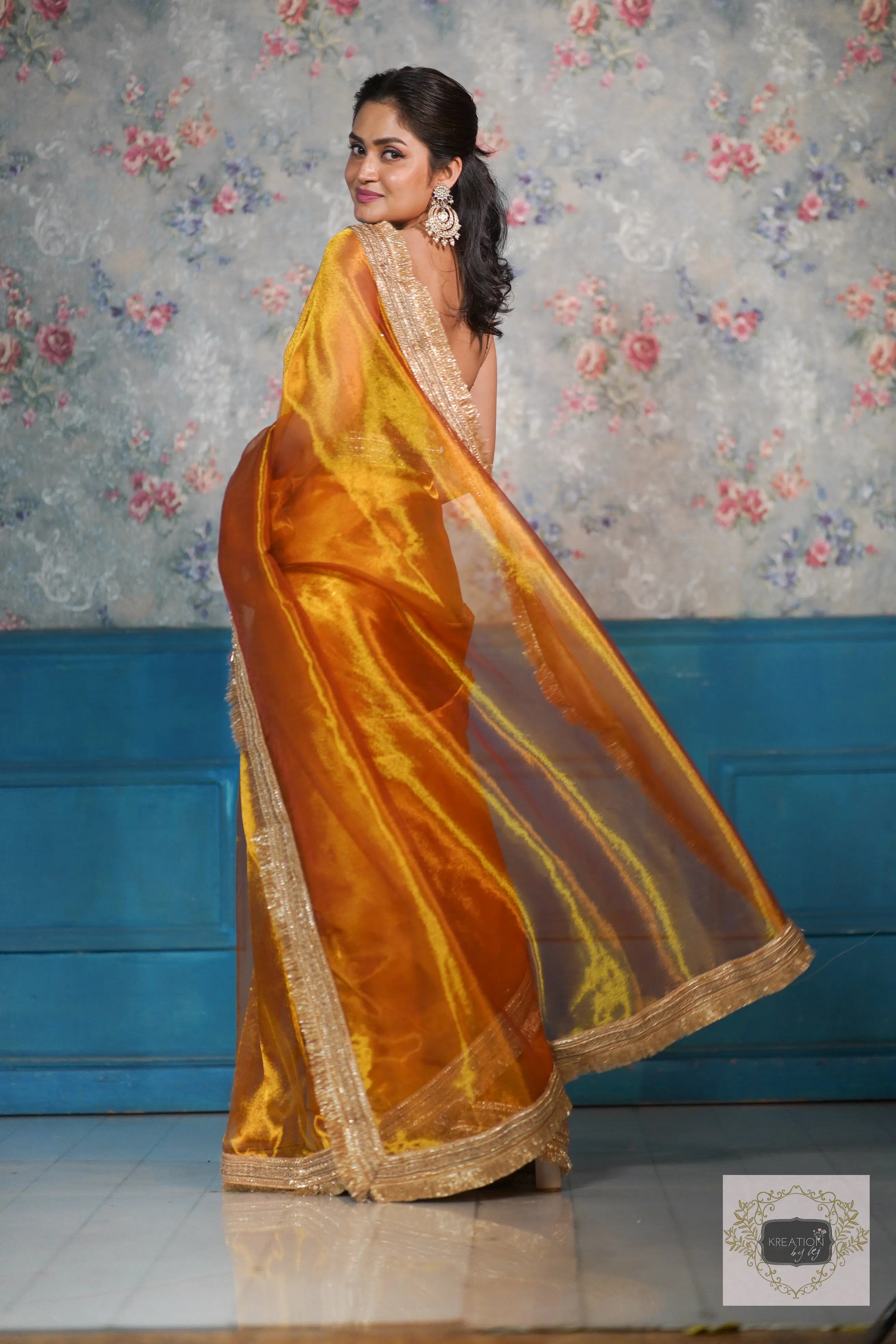 Fiery Gold Zari Tissue Banno Saree