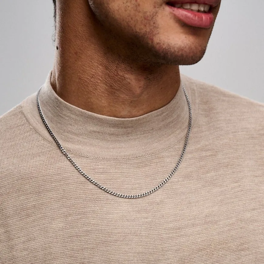 Fine Curb Chain Necklace - Silver