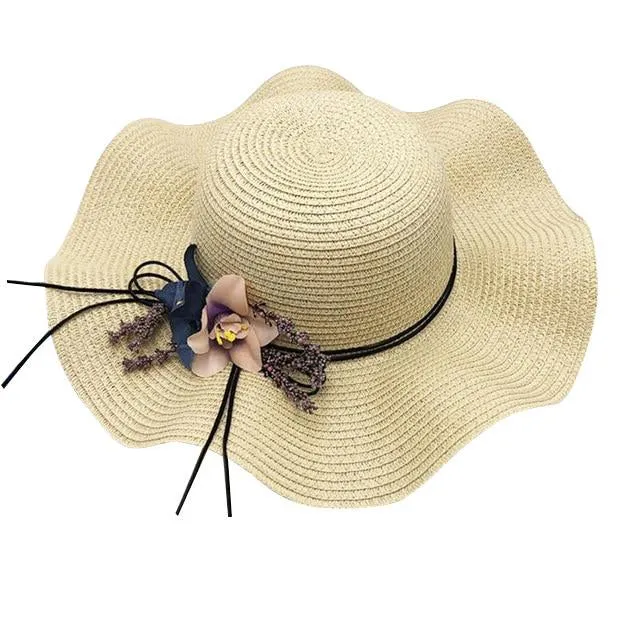 Floppy Foldable Straw Sun Hat with Floral Bowknot