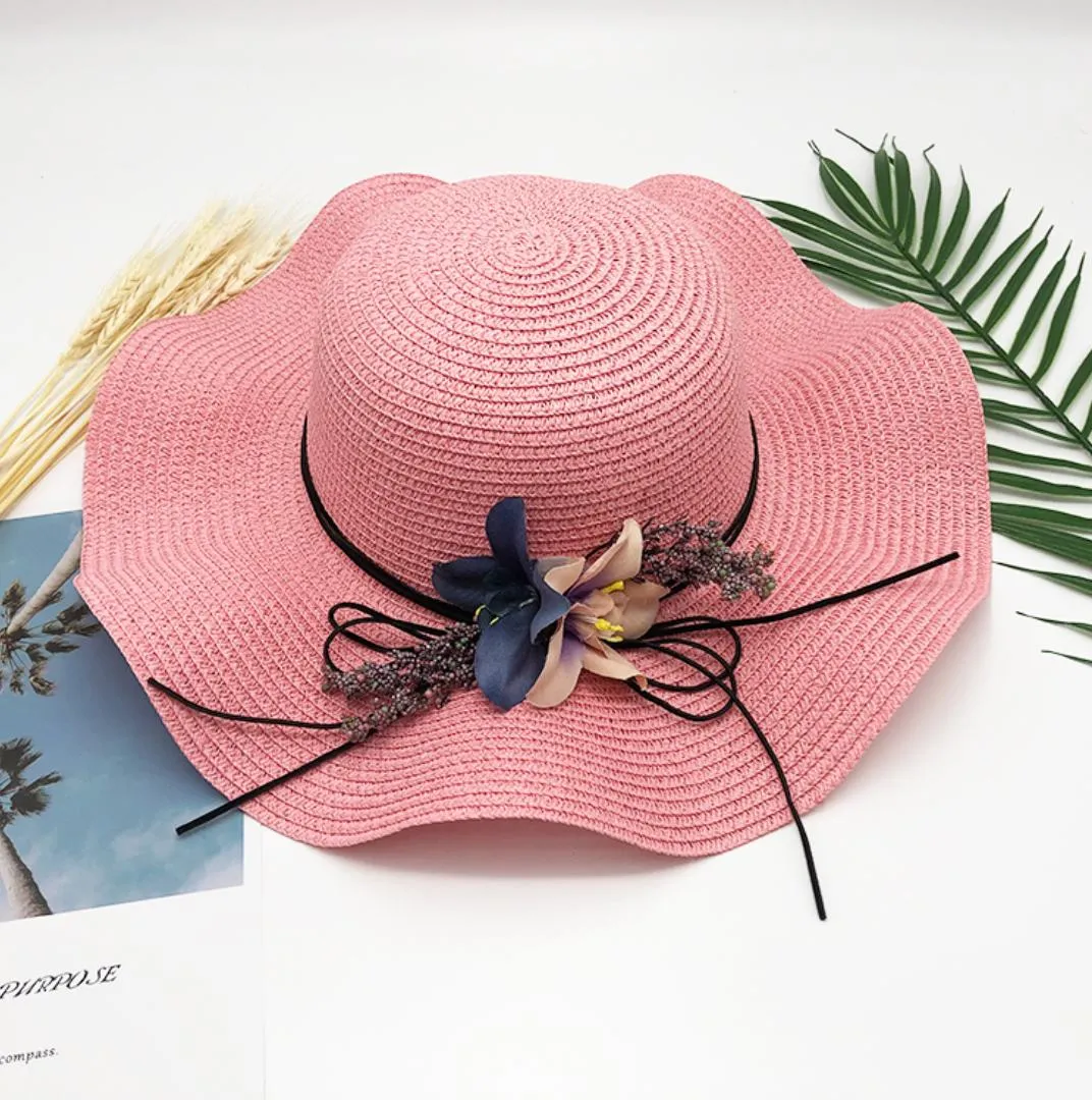 Floppy Foldable Straw Sun Hat with Floral Bowknot