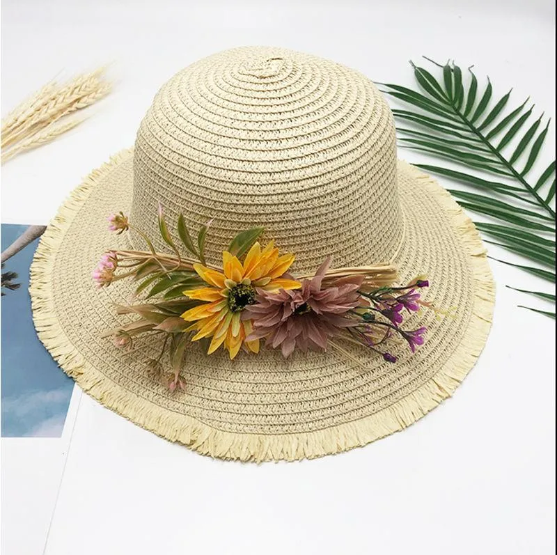 Floppy Foldable Straw Sun Hat with Floral Bowknot