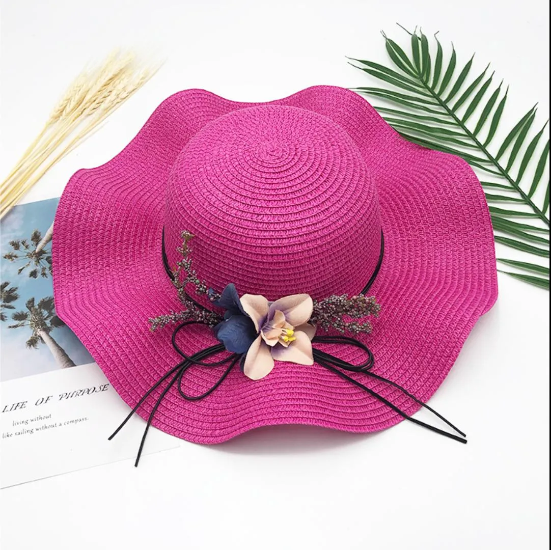 Floppy Foldable Straw Sun Hat with Floral Bowknot