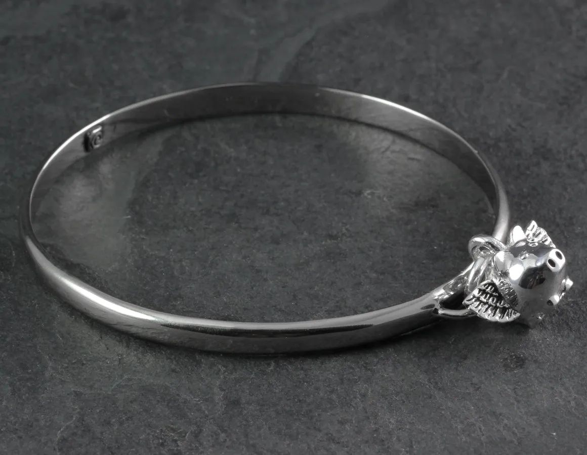 Flying Pig Bangle - Silver