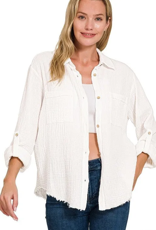 Gauze Button Down Top