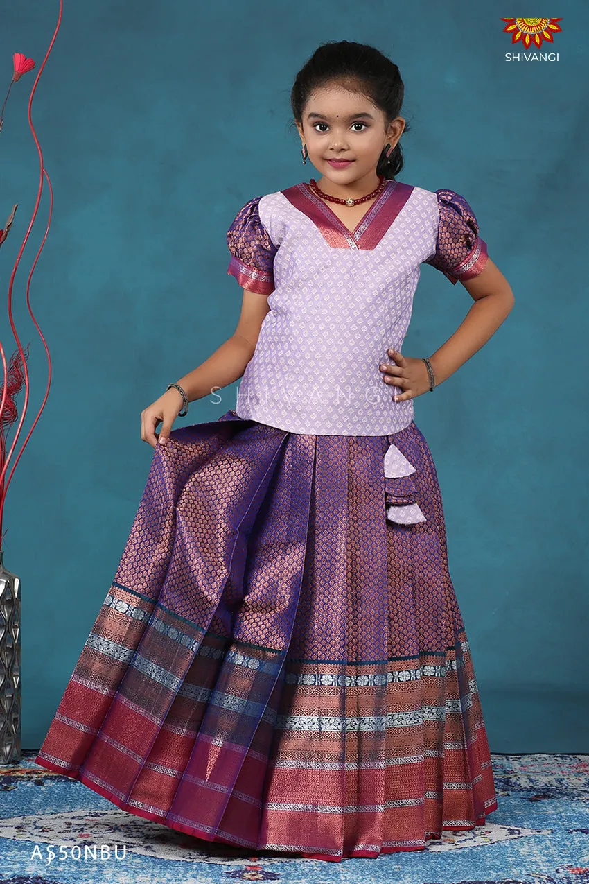 Girls Blue Bali Silk Pattu Pavadai | Langa