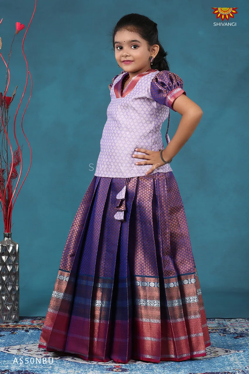 Girls Blue Bali Silk Pattu Pavadai | Langa