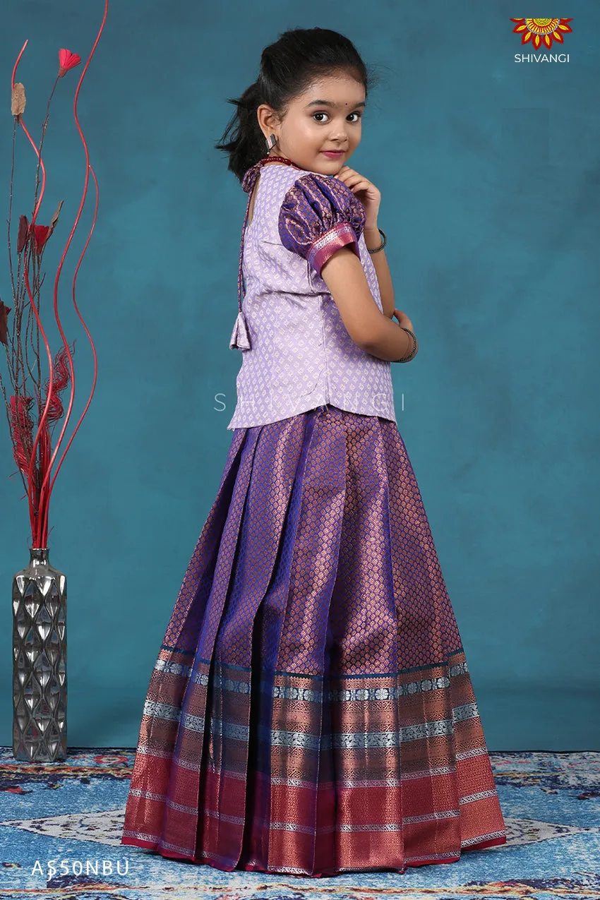 Girls Blue Bali Silk Pattu Pavadai | Langa