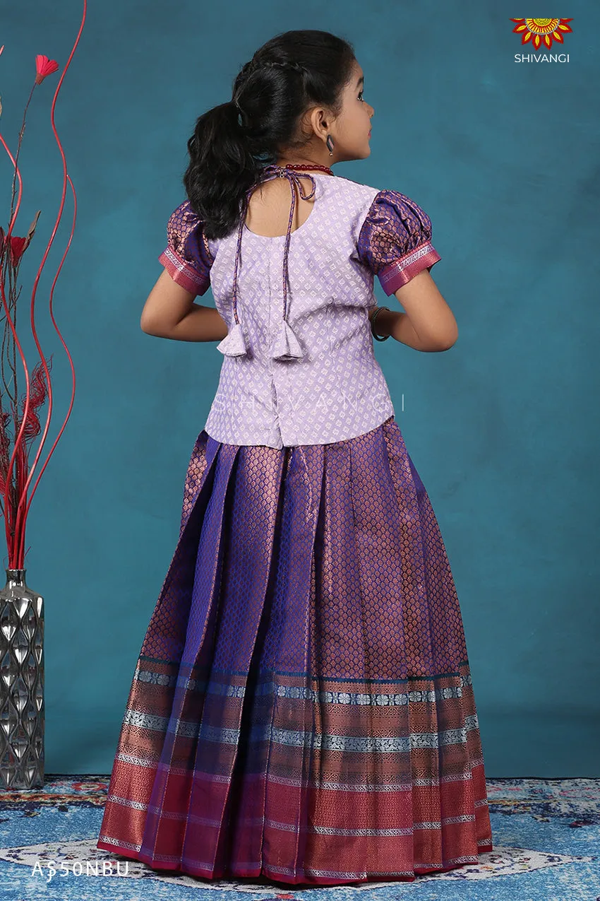 Girls Blue Bali Silk Pattu Pavadai | Langa