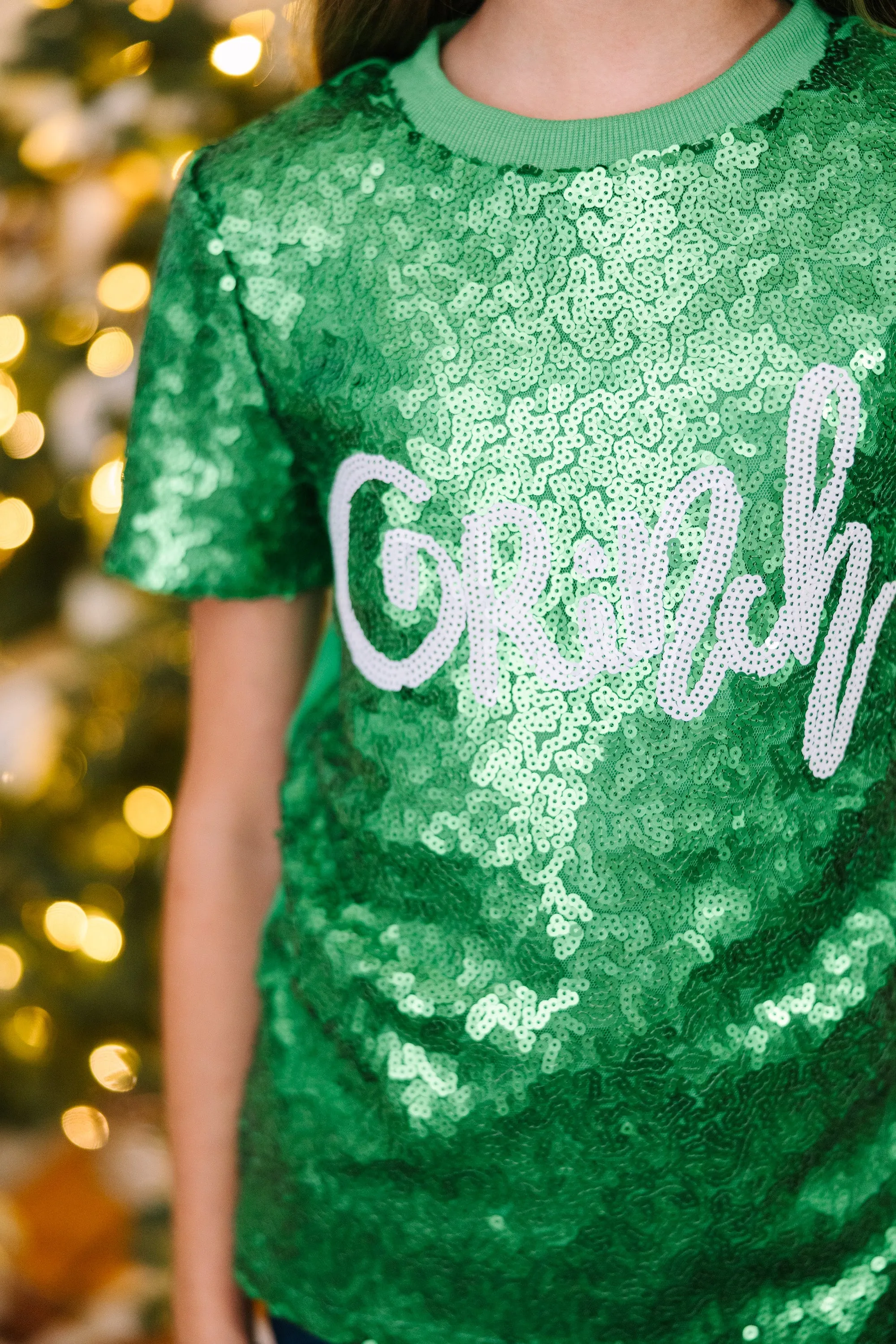 Girls: Feeling Grinchy Green Sequin Tee