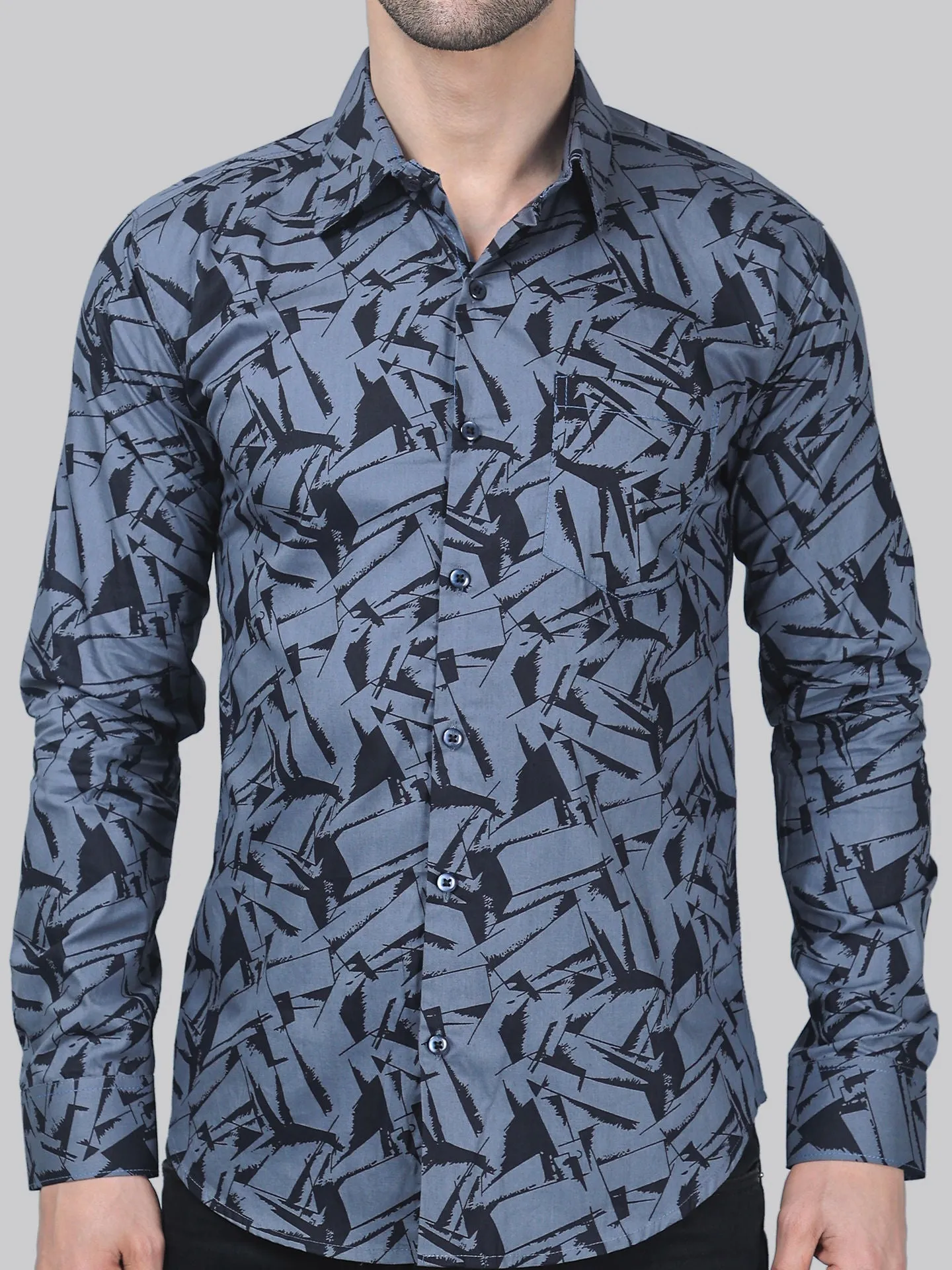 Glam-tribal Men's Printed Full Sleeve Linen Button-Up Shirt For Men