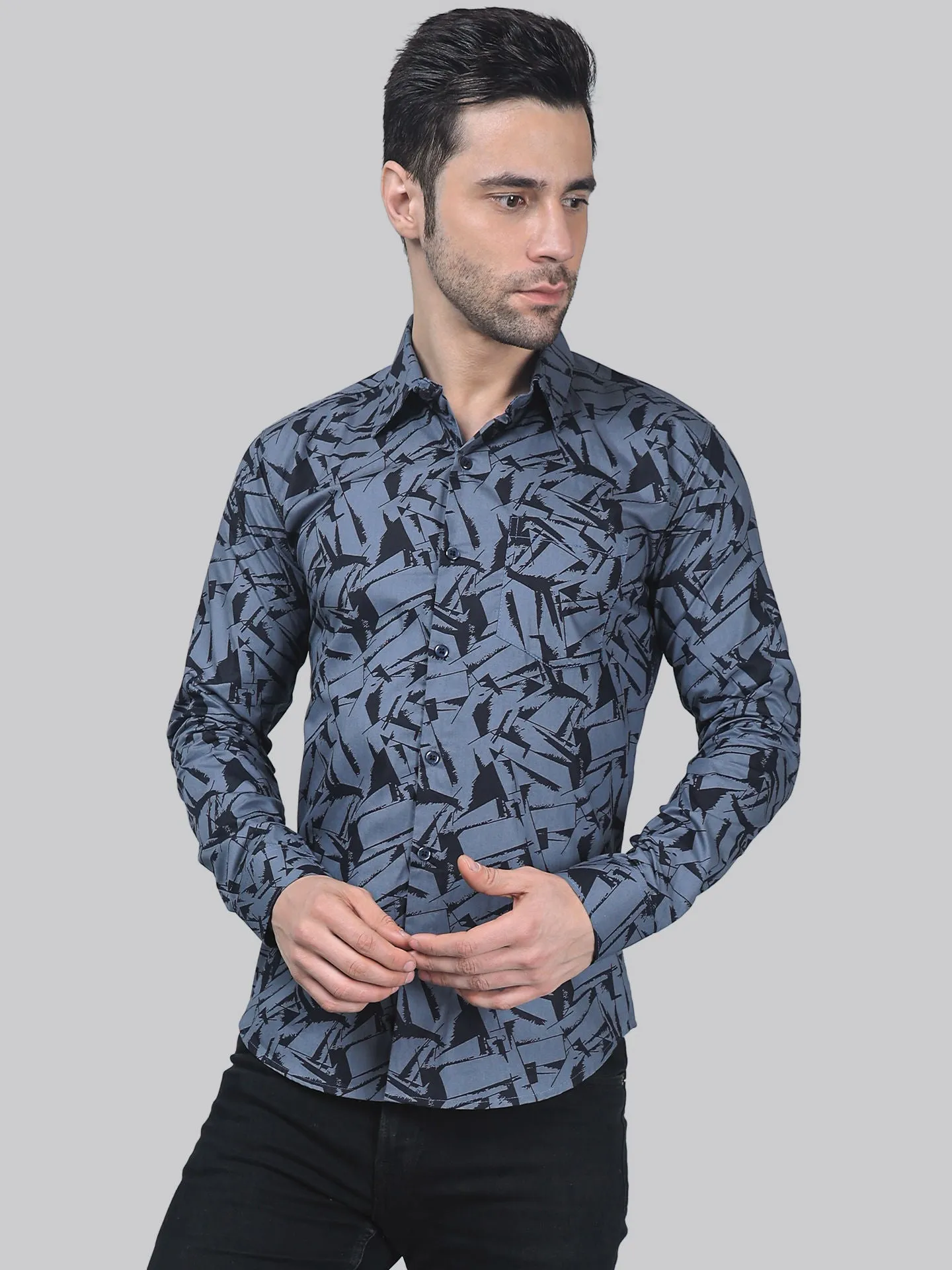 Glam-tribal Men's Printed Full Sleeve Linen Button-Up Shirt For Men