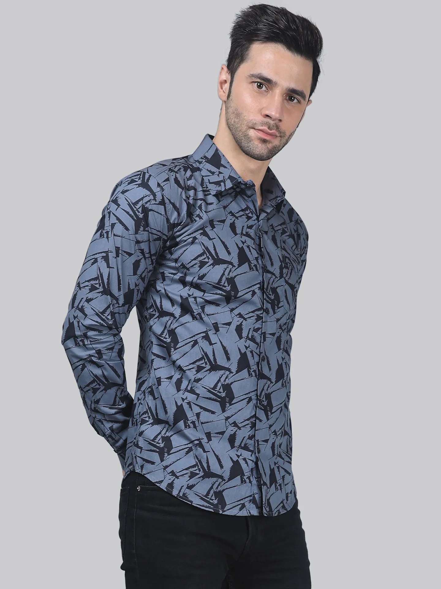 Glam-tribal Men's Printed Full Sleeve Linen Button-Up Shirt For Men