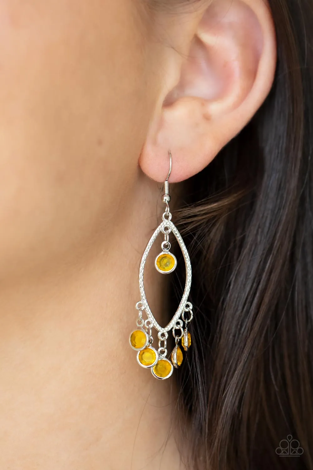 Glassy Grotto - Yellow Paparazzi Earrings