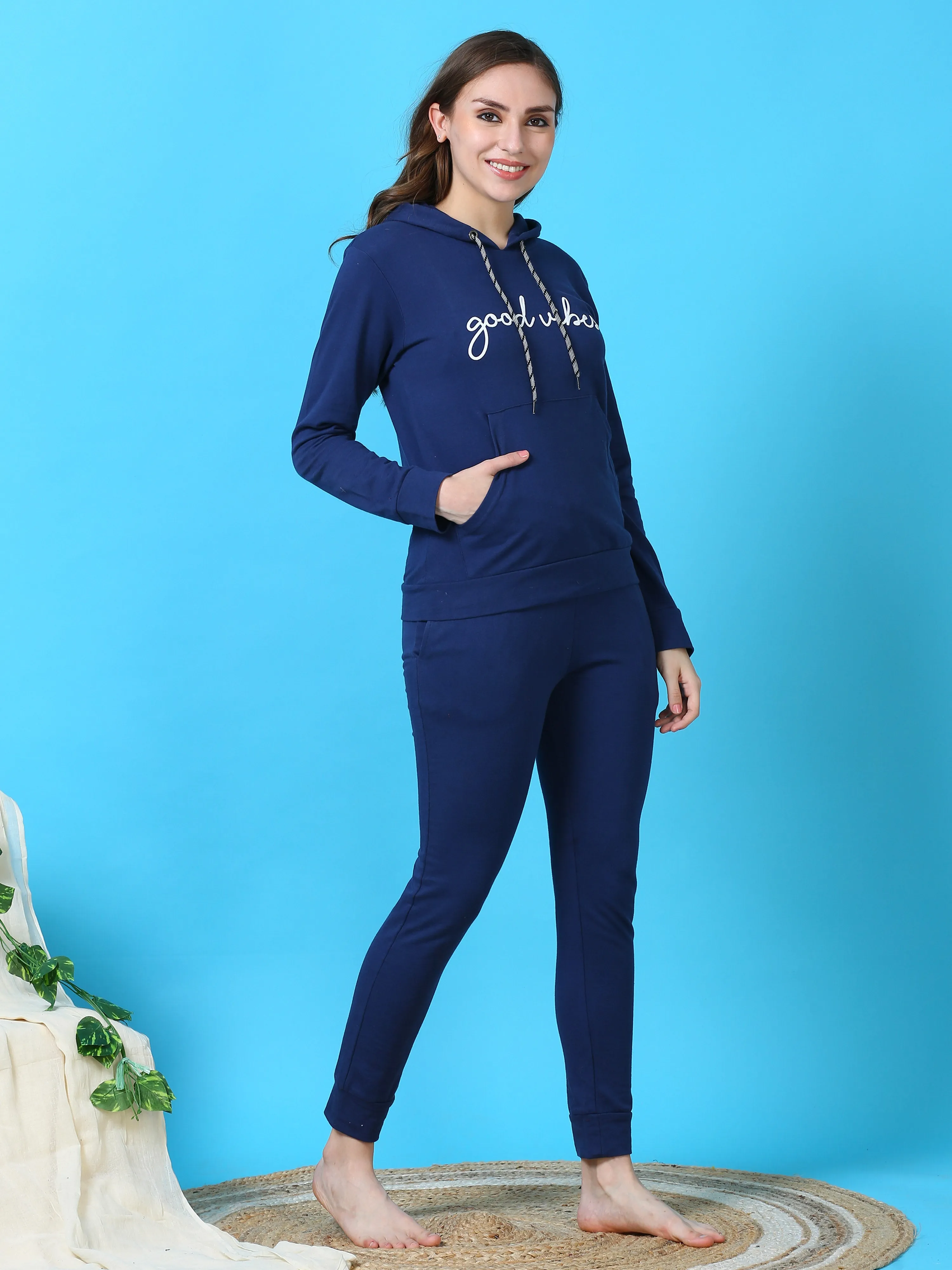 Good Blue Hosiery Cotton Winter Track Suit With Rib