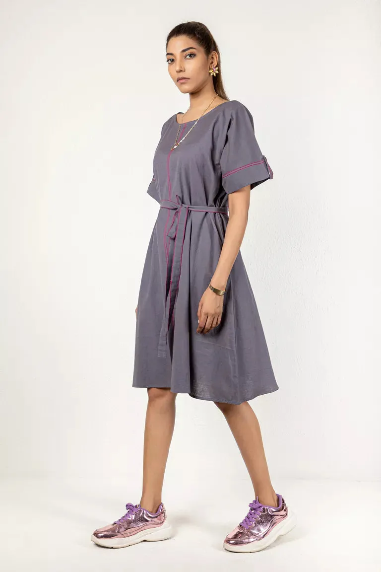 Grey Cotton Flax Dress