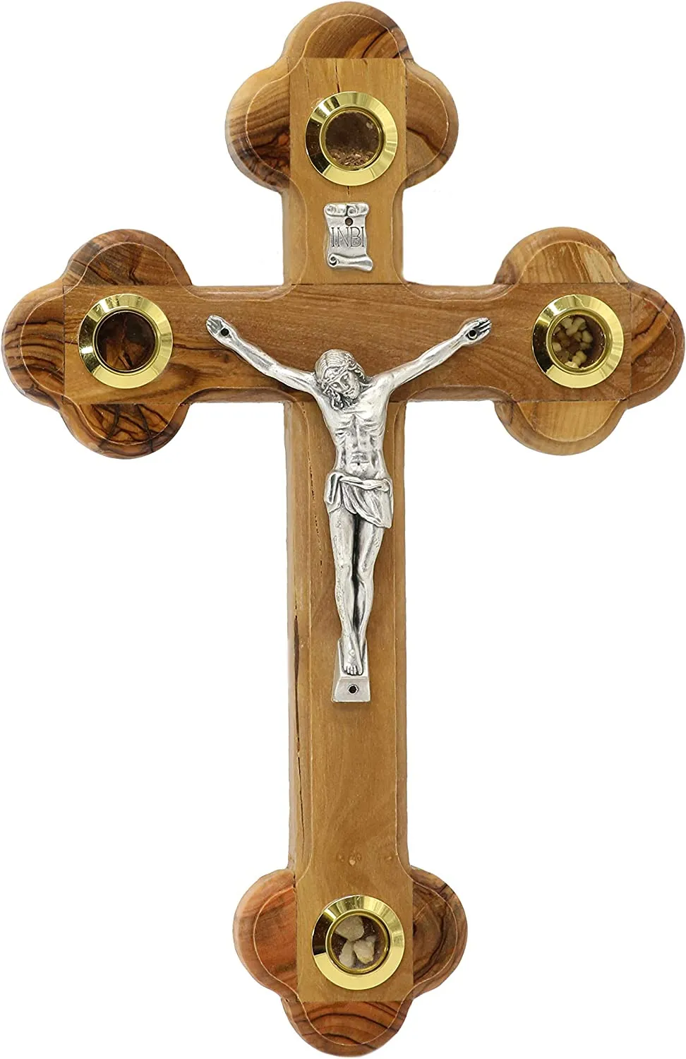 Handmade Olive Wood Crucifix Cross 4 Lenses Nativity Scene Orthodox from Holy Land (4 Sizes)