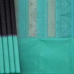 Handwoven Black with Green Kajivaram Silk Saree - 1603T006082DSC