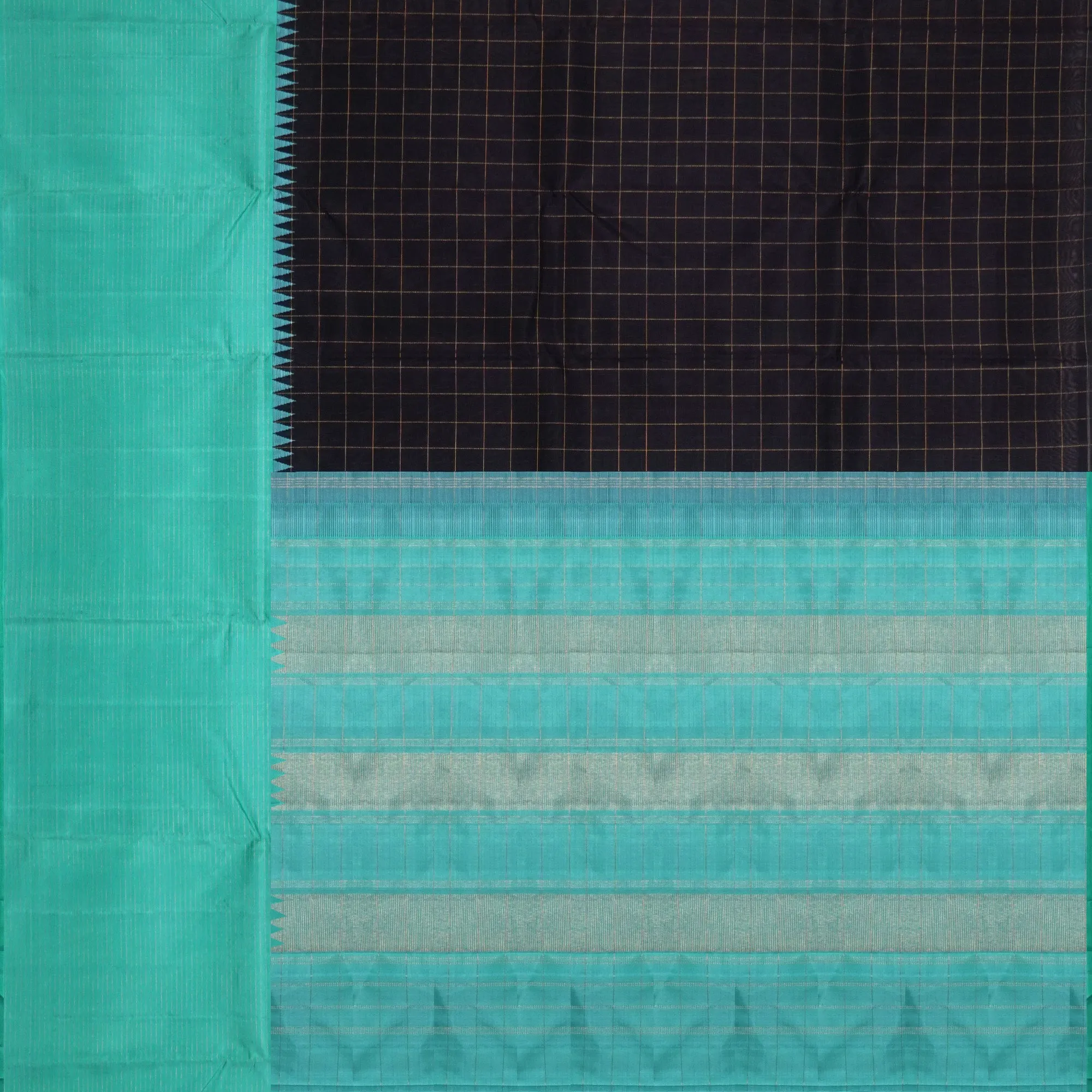 Handwoven Black with Green Kajivaram Silk Saree - 1603T006082DSC