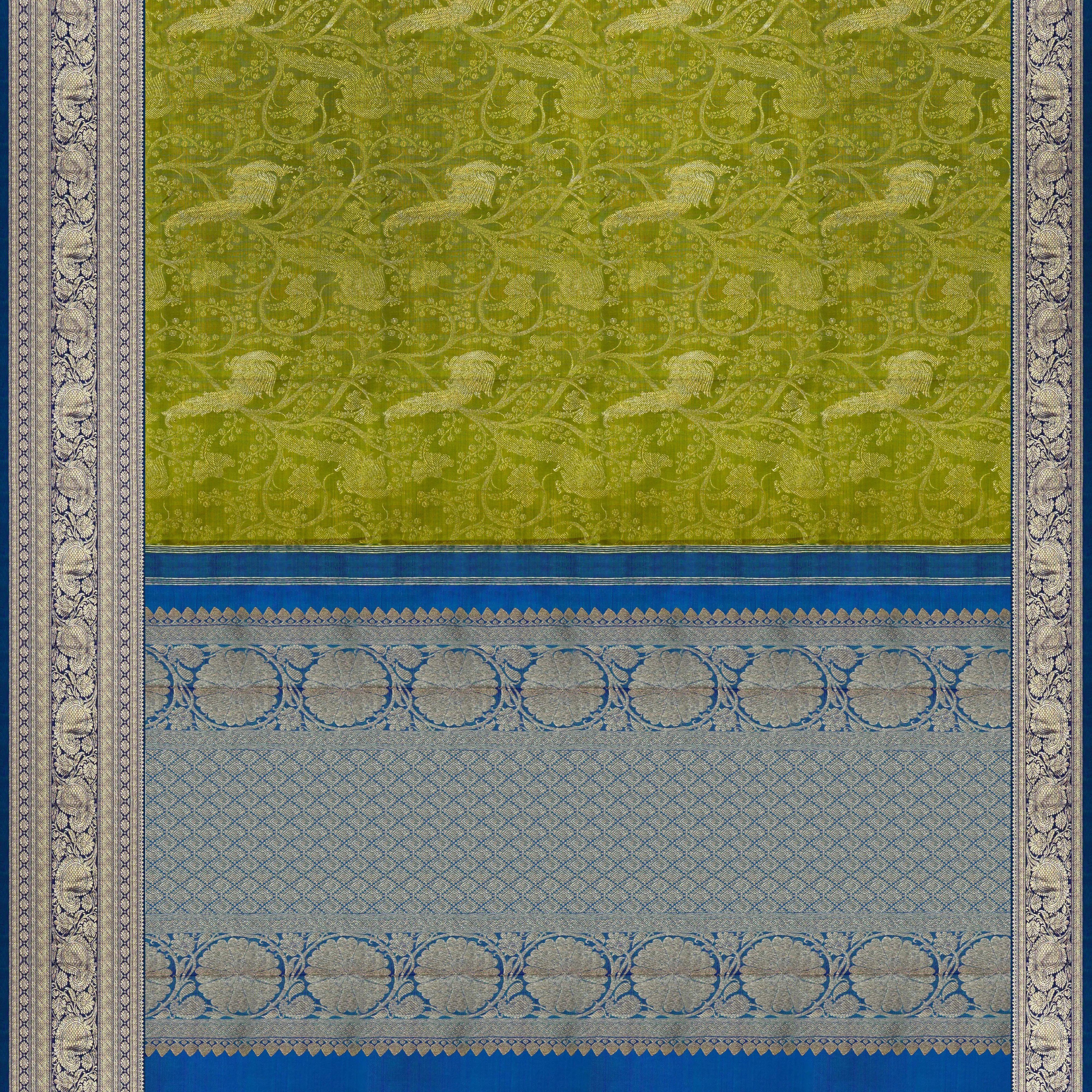 Handwoven Green with Blue Kanjivaram Silk Saree - 1903T004217DSC