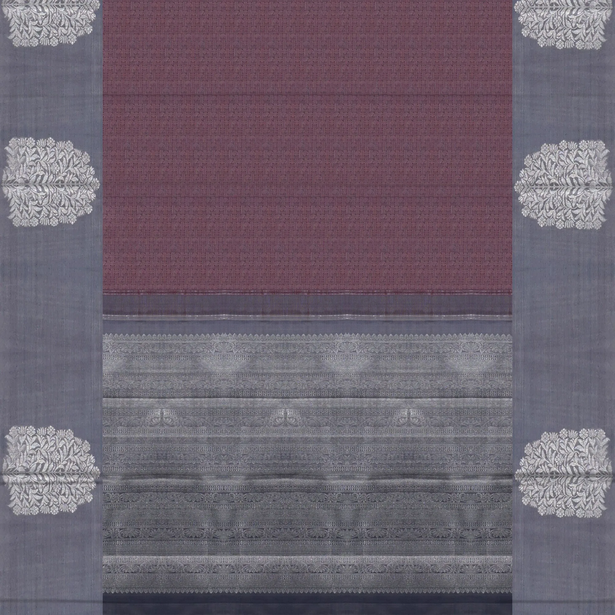 Handwoven Mauve with Grey Kanjivaram Silk Saree - 1633T006158DSC