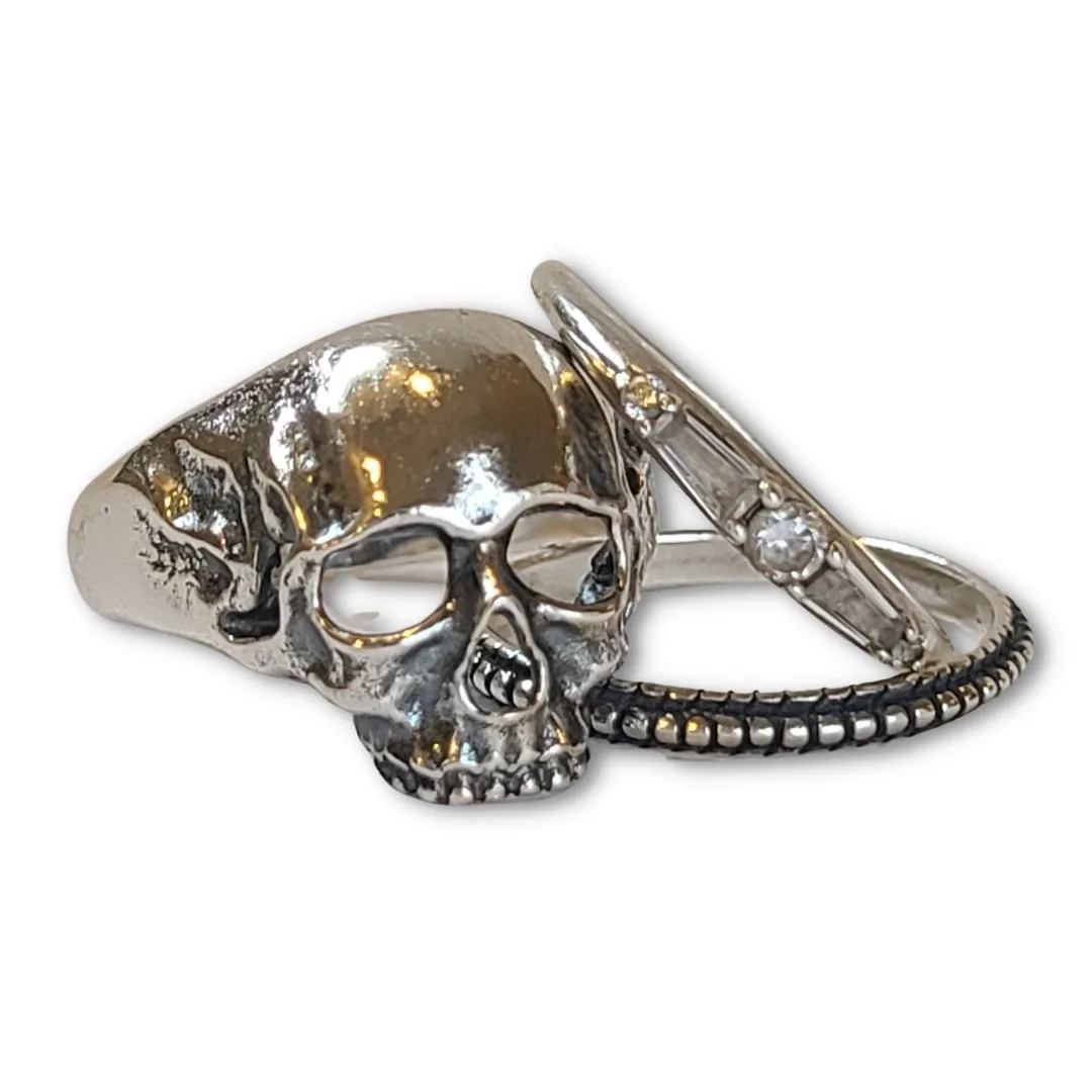 Hard and soft skull and sparkle ring stack