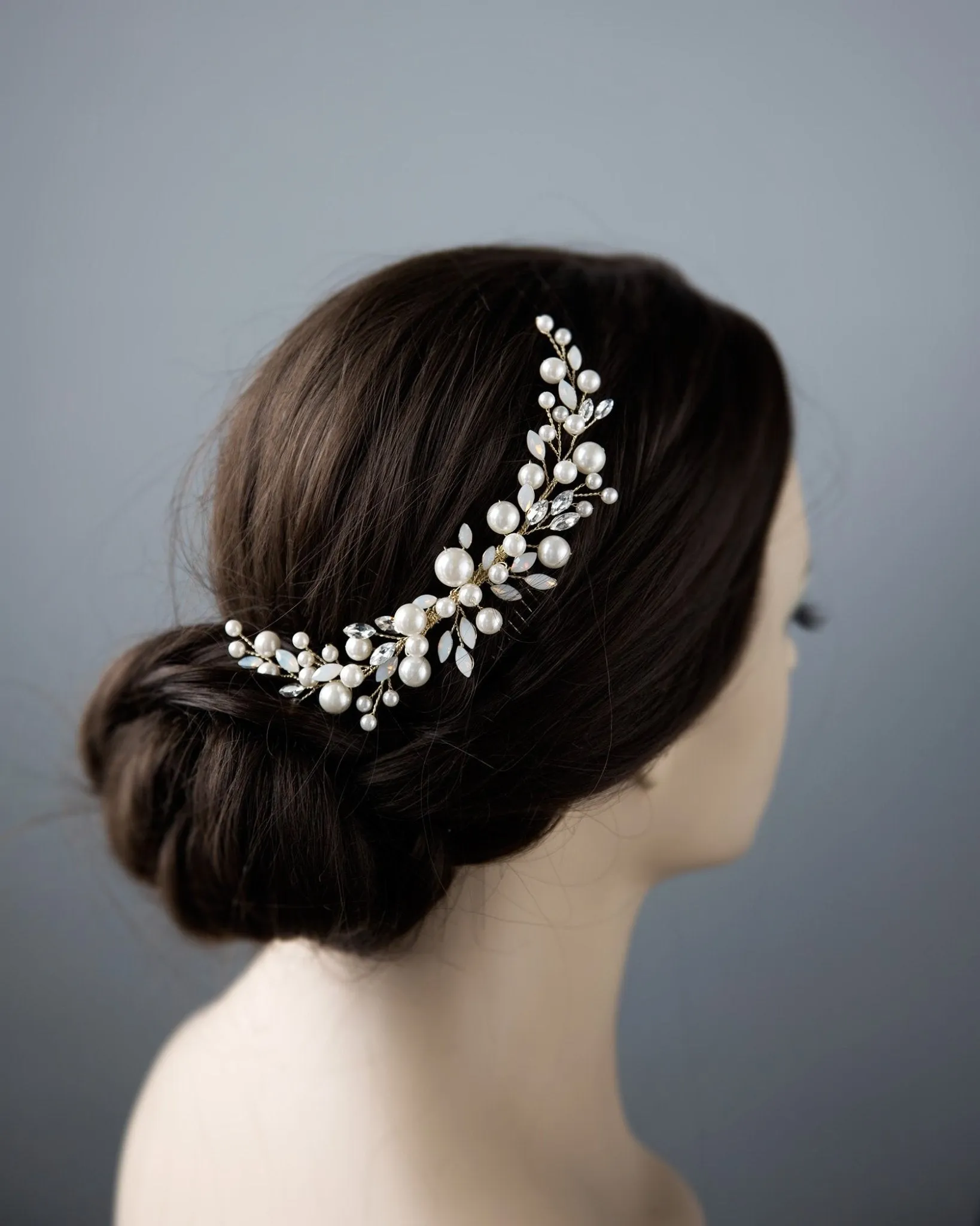 Ivory Pearls and Opal Bridal Comb