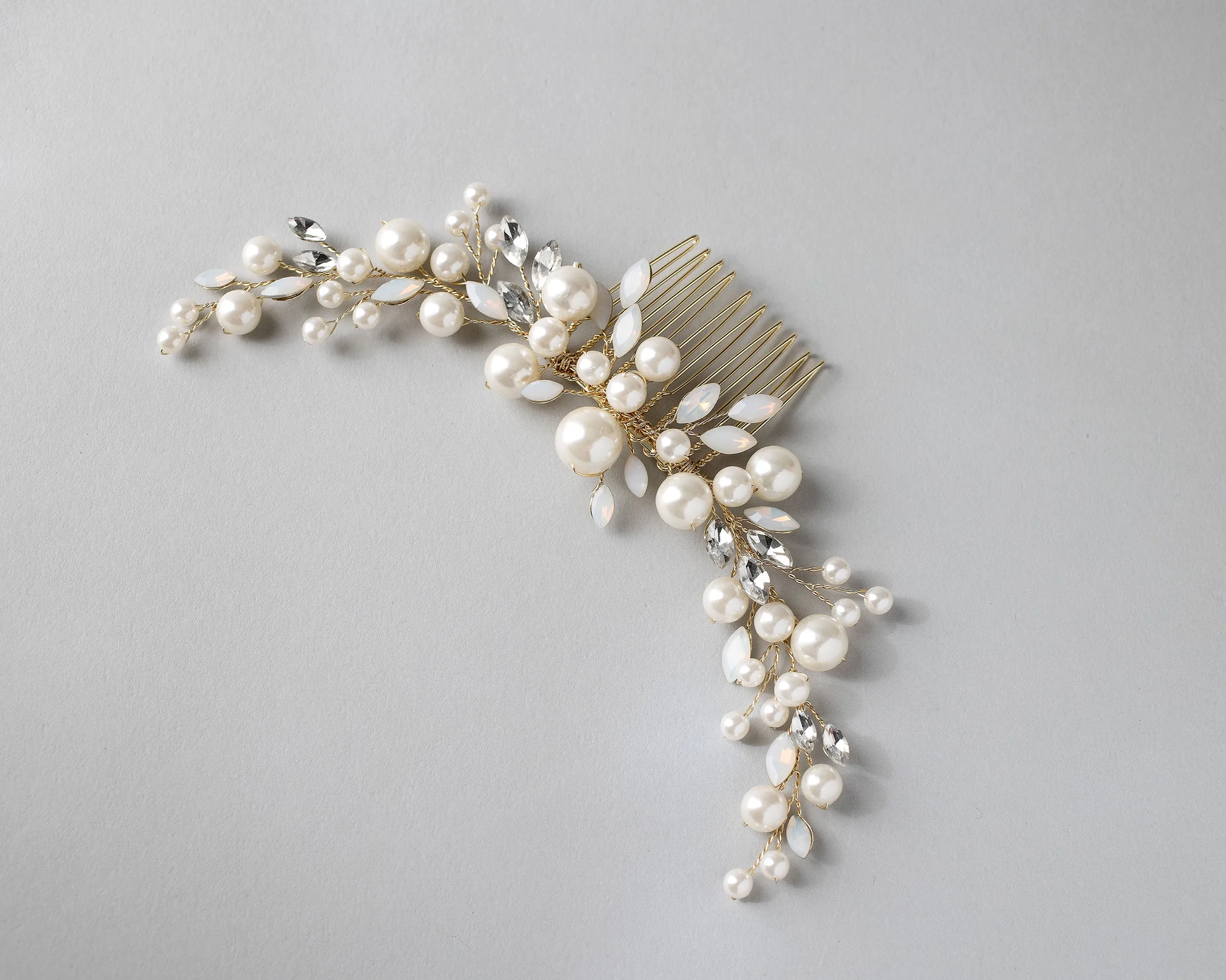 Ivory Pearls and Opal Bridal Comb