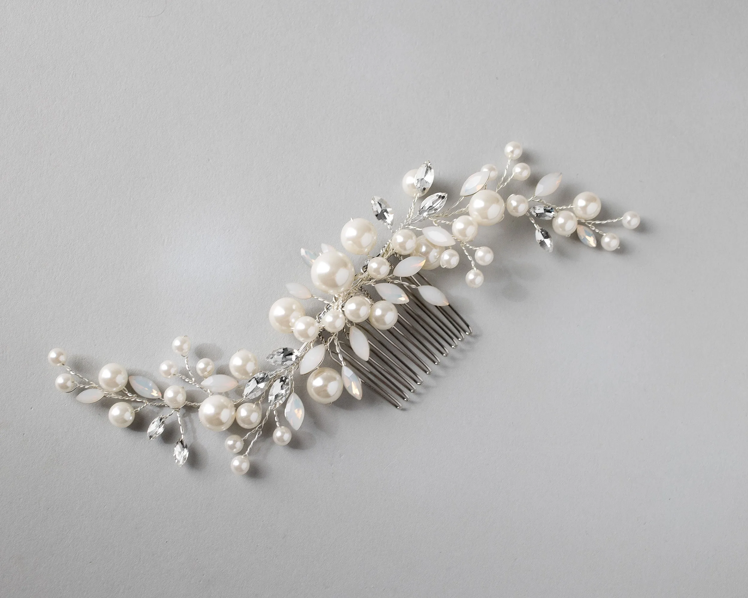 Ivory Pearls and Opal Bridal Comb