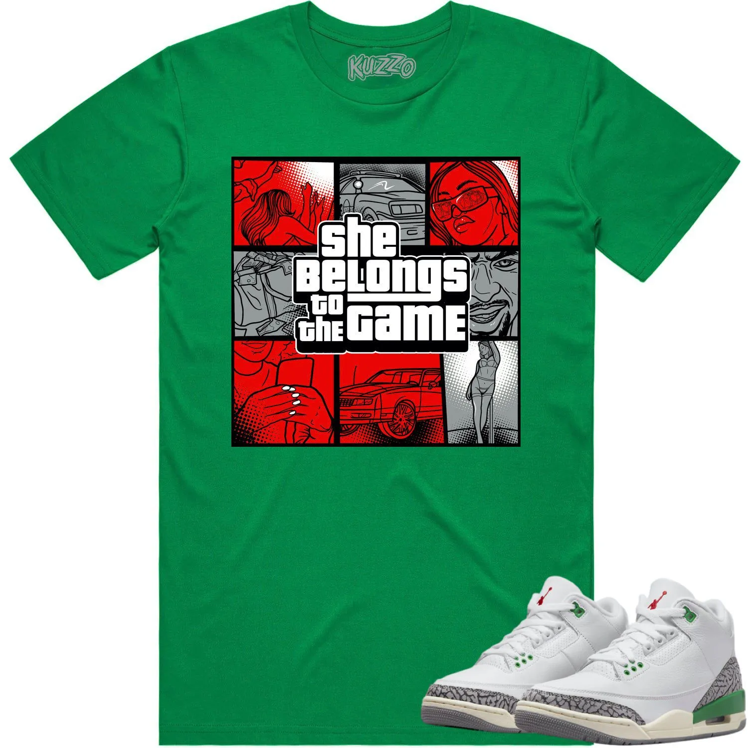 Jordan 3 Lucky Green 3s Shirt to Match - RED BELONGS TO THE GAME