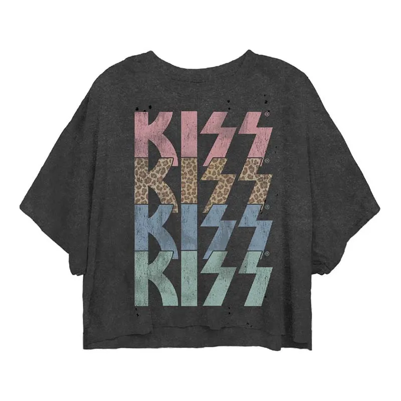 Kiss Repeat Cropped Short Sleeve T-Shirt