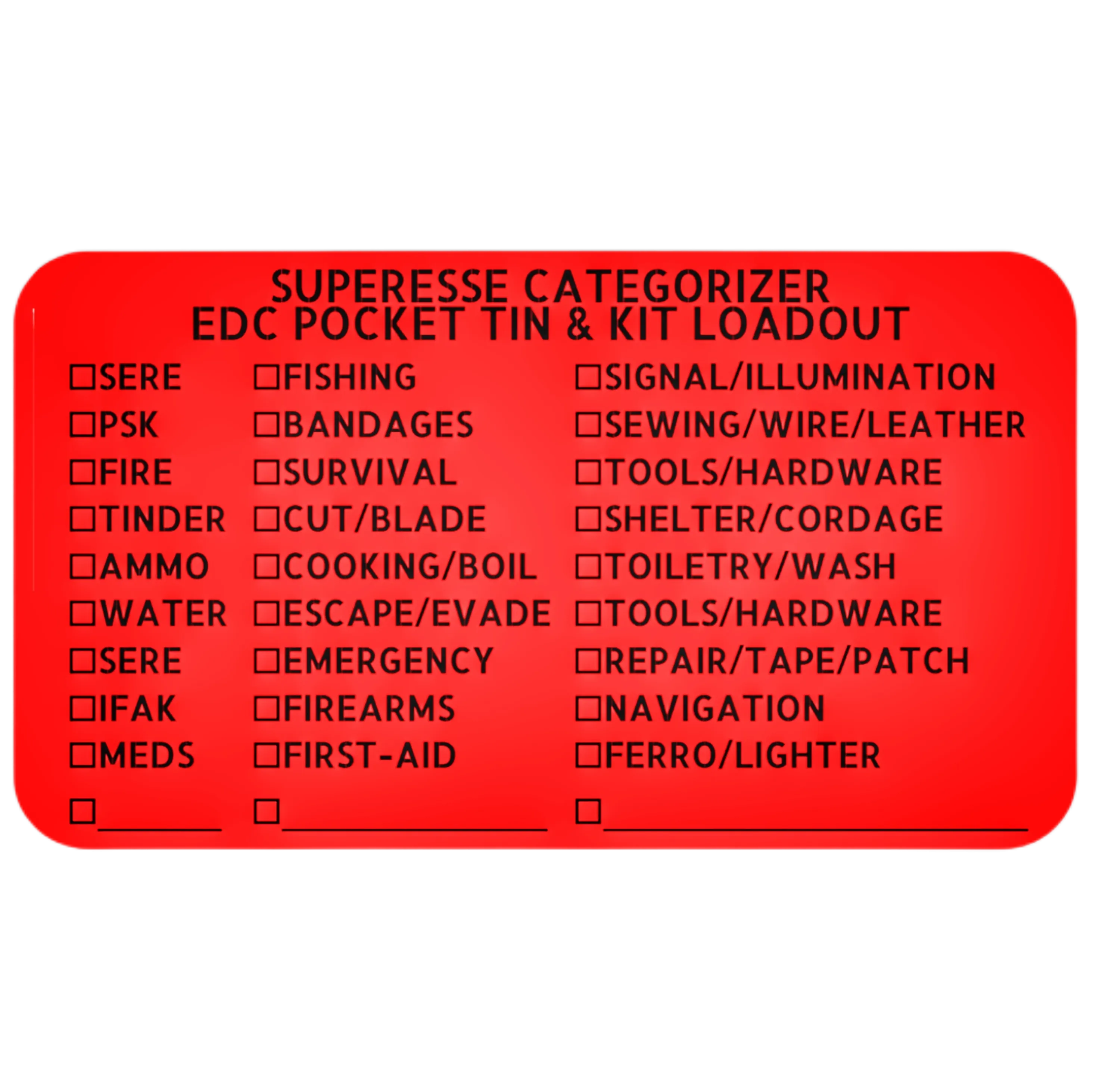 Kit Categorizer Label - 30 themed check-the-box kit identifier