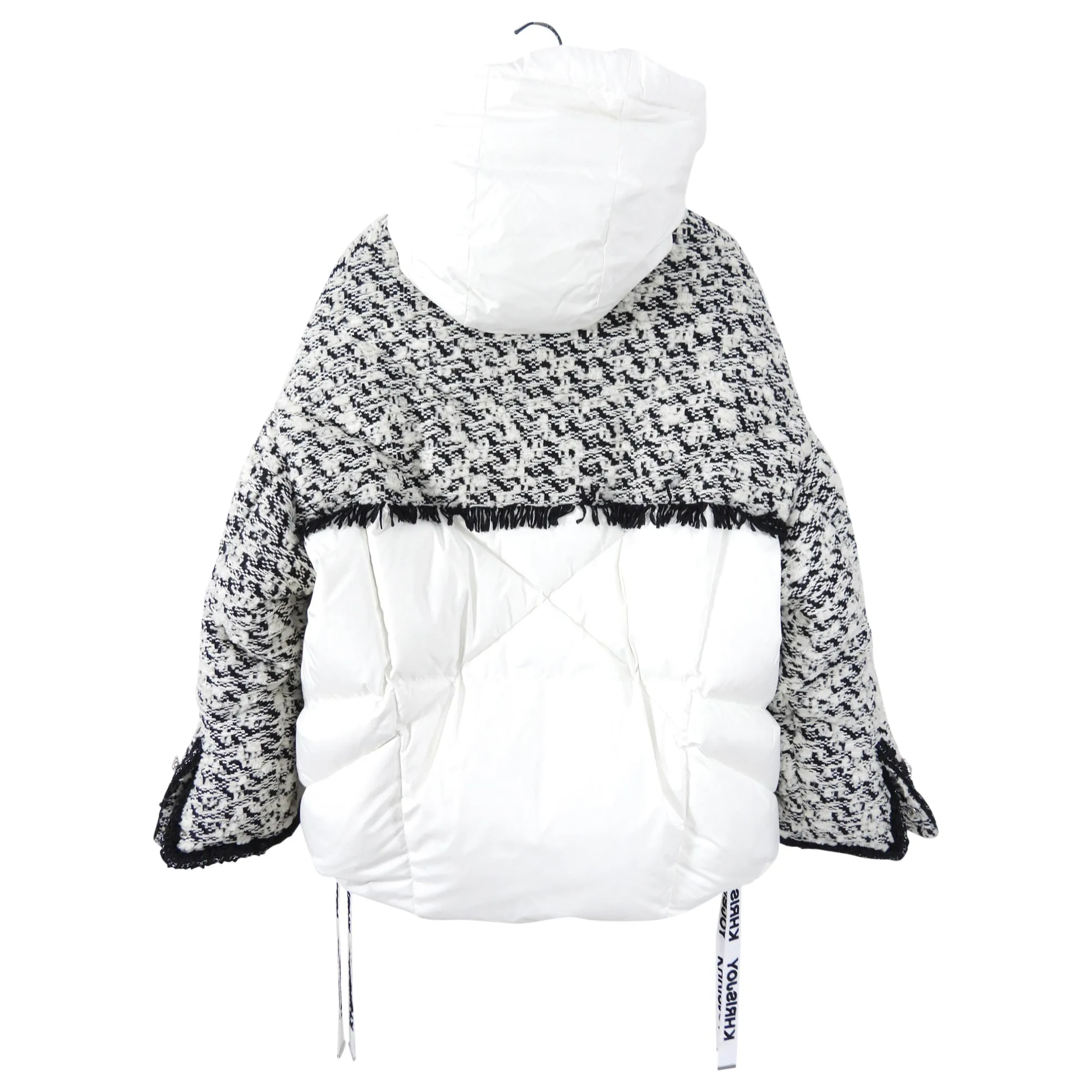 Krisjoy Black and White Tweed Puffer Parka Jacket - S