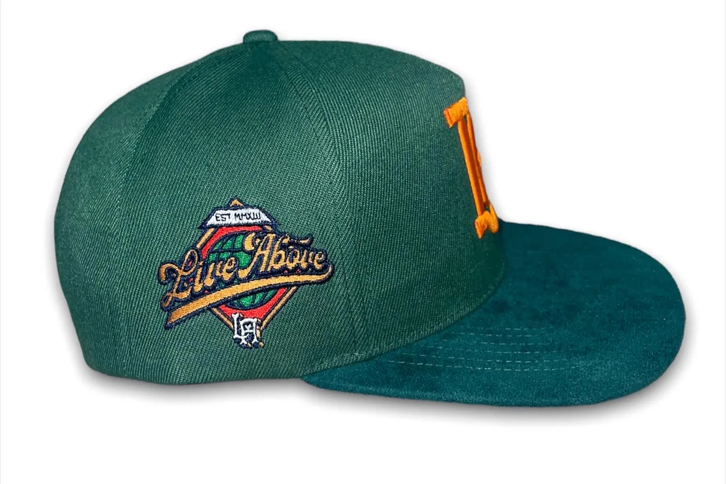 LA World Series Snapback- Emerald/Orange Suede