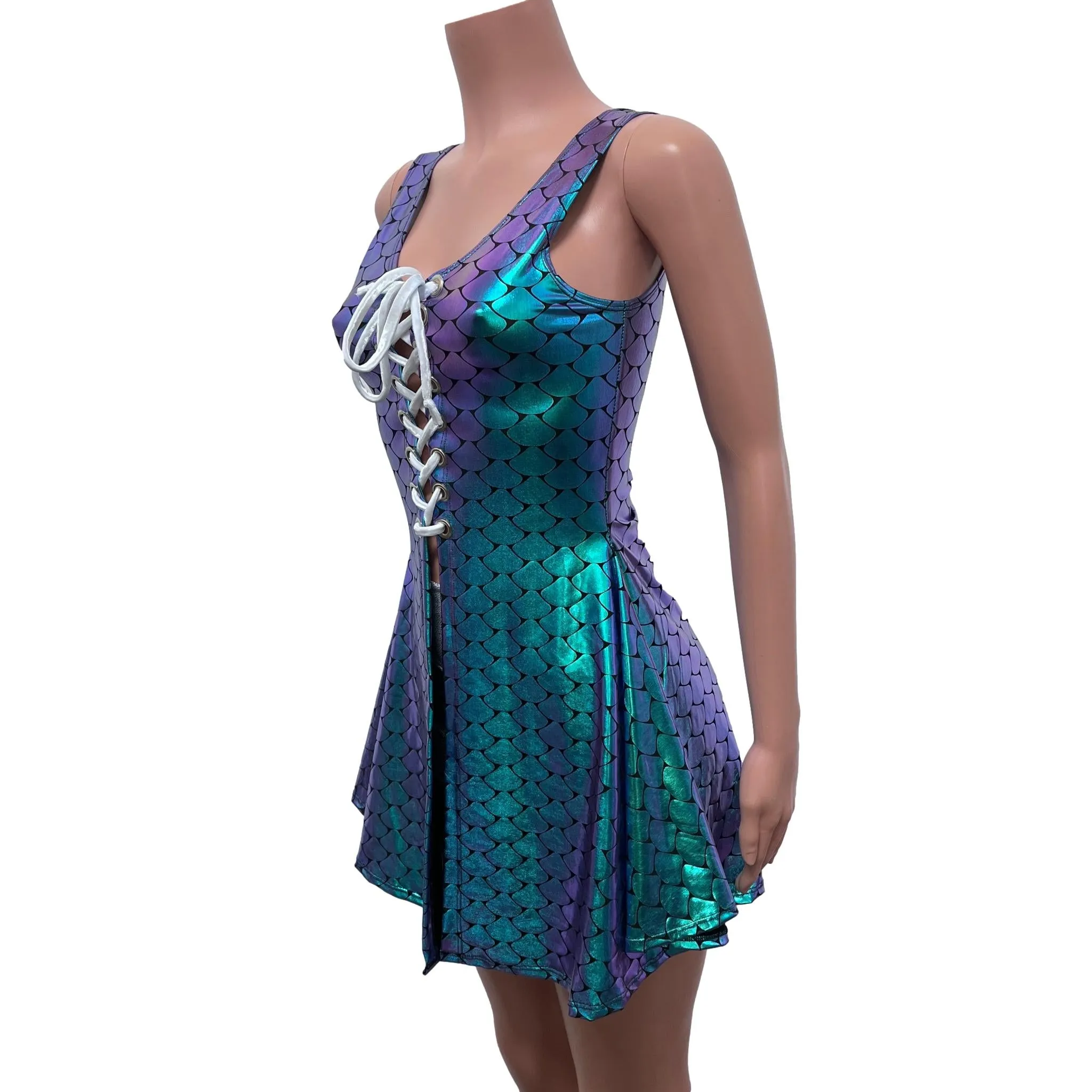 Lace-Up Open-Front Dress - Mermaid Holographic