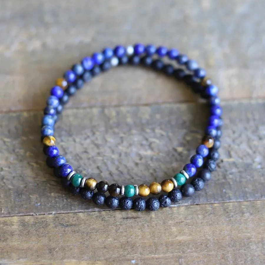 Lapis Lazuli and Lava Mens Bracelet Set