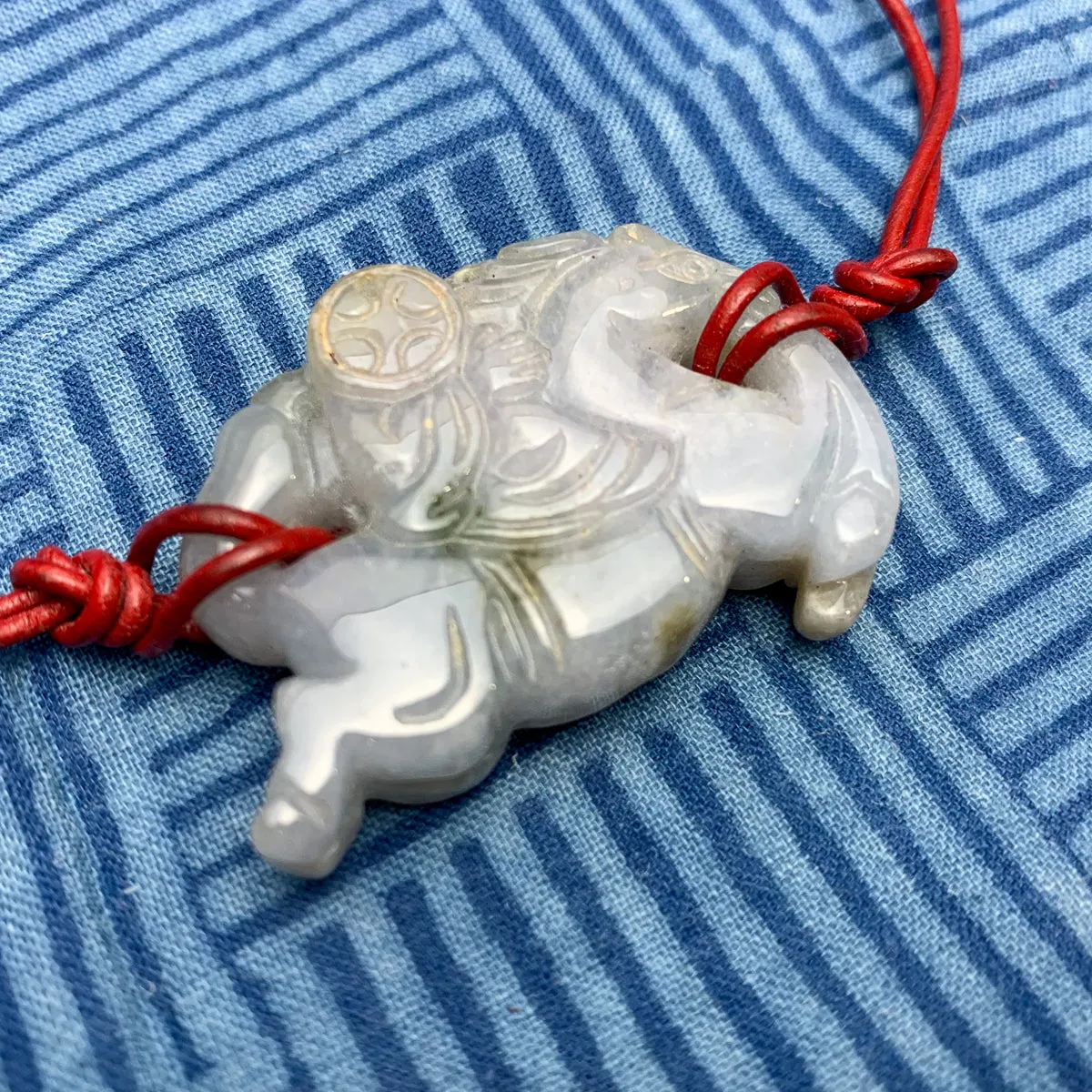 Lavender Jadeite Monkey Riding Horse Pendant