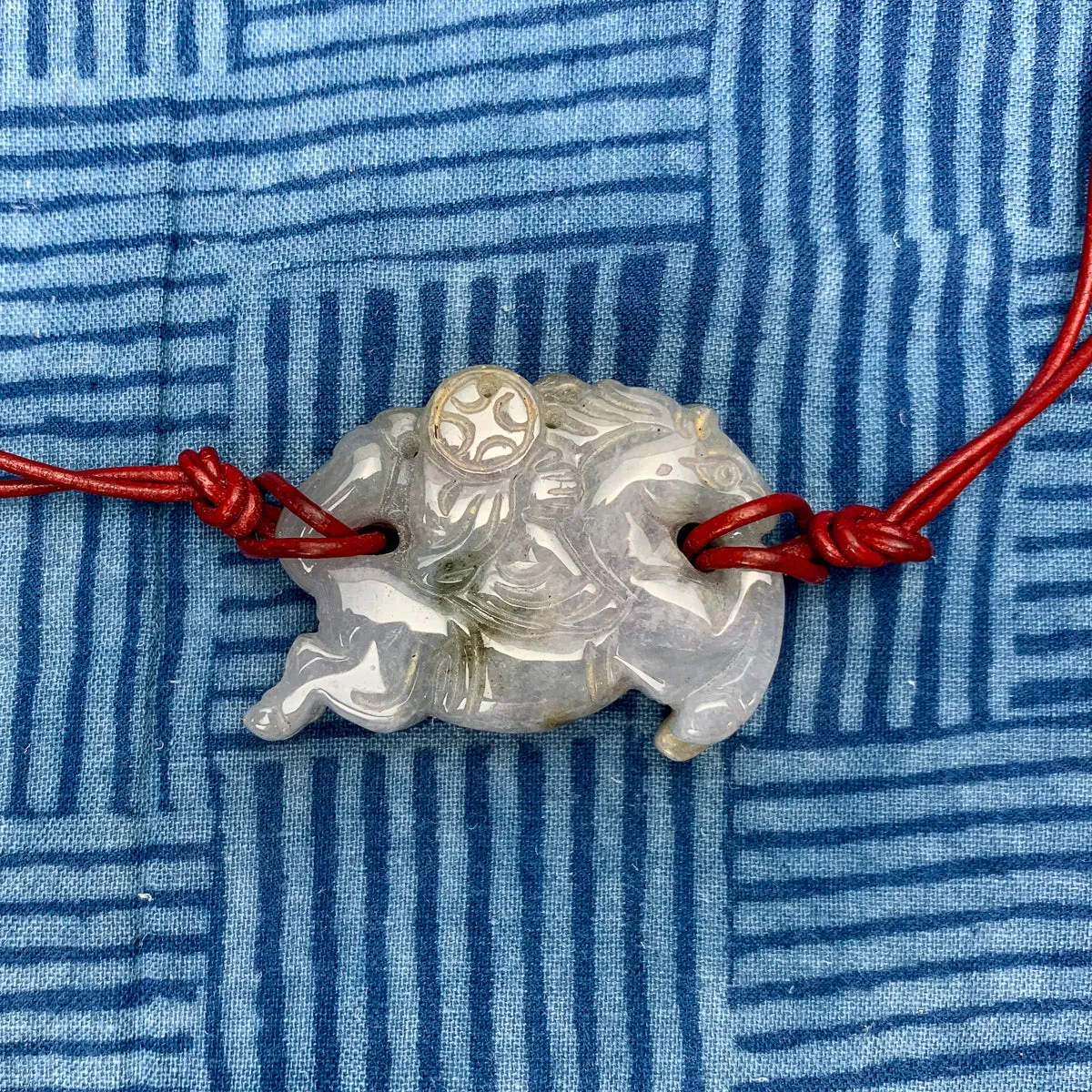 Lavender Jadeite Monkey Riding Horse Pendant