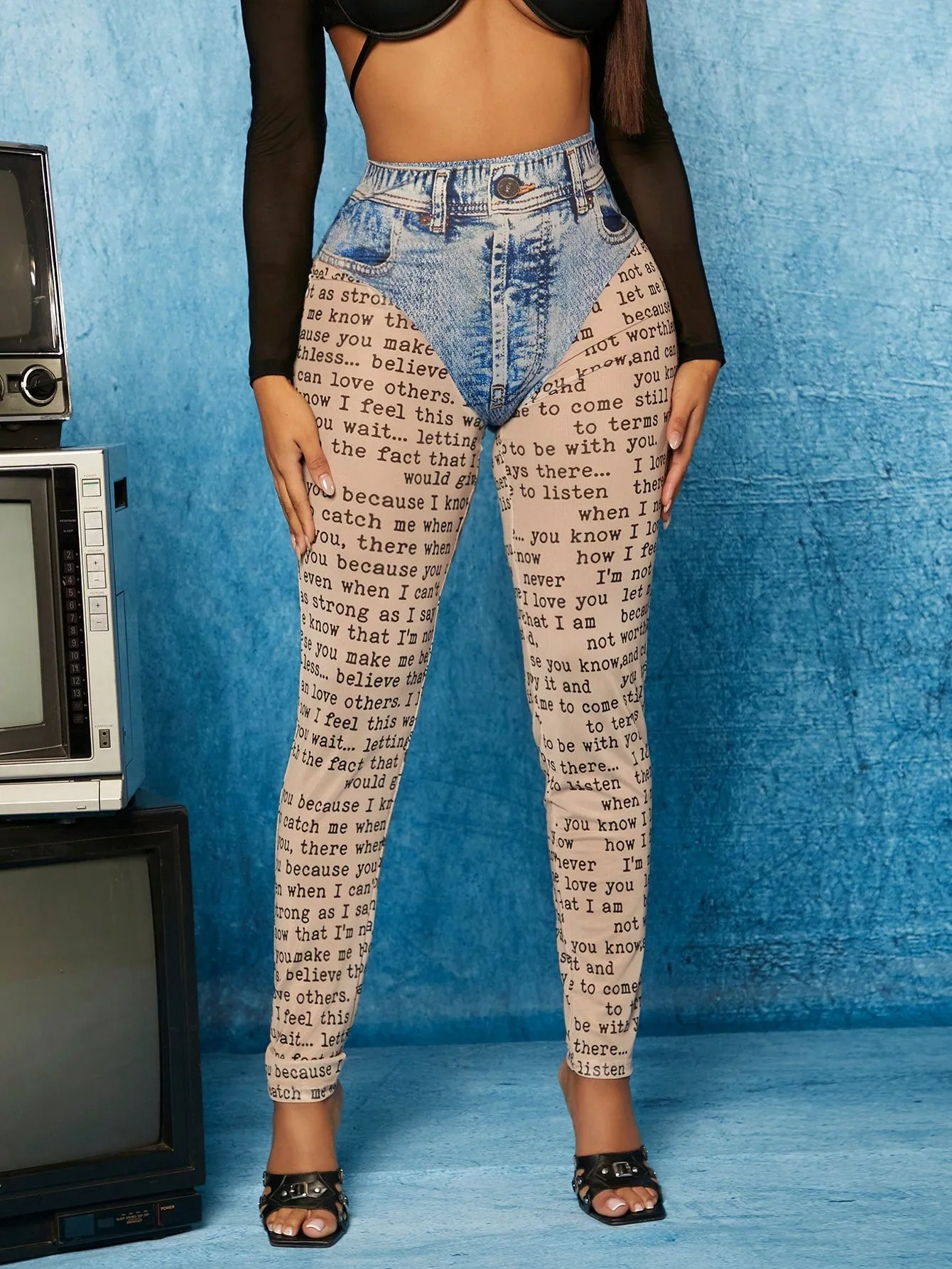 Letter Graphic Skinny Pants